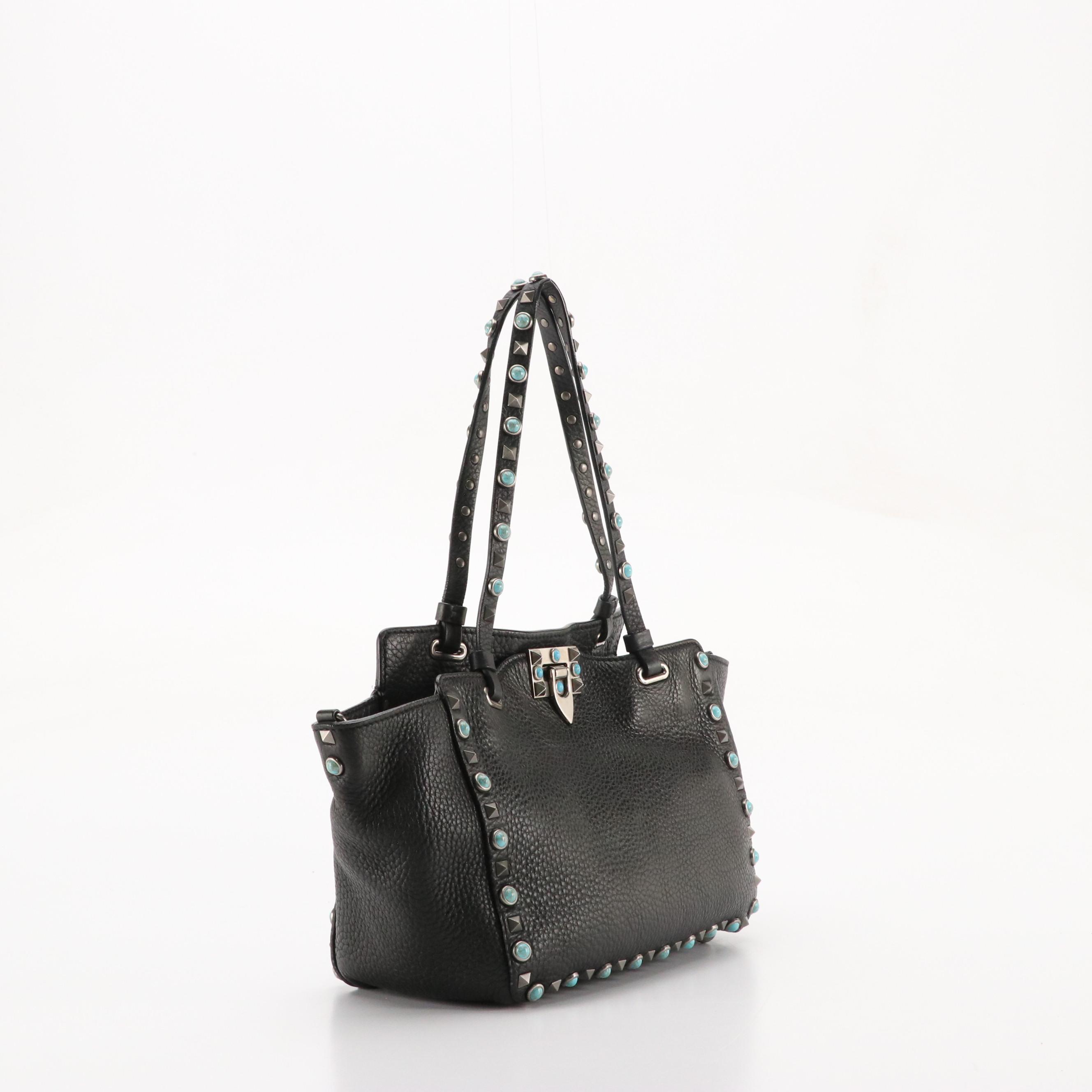 Valentino Two-Way Bag in Turquoise Rock Studded Calfskin Leather