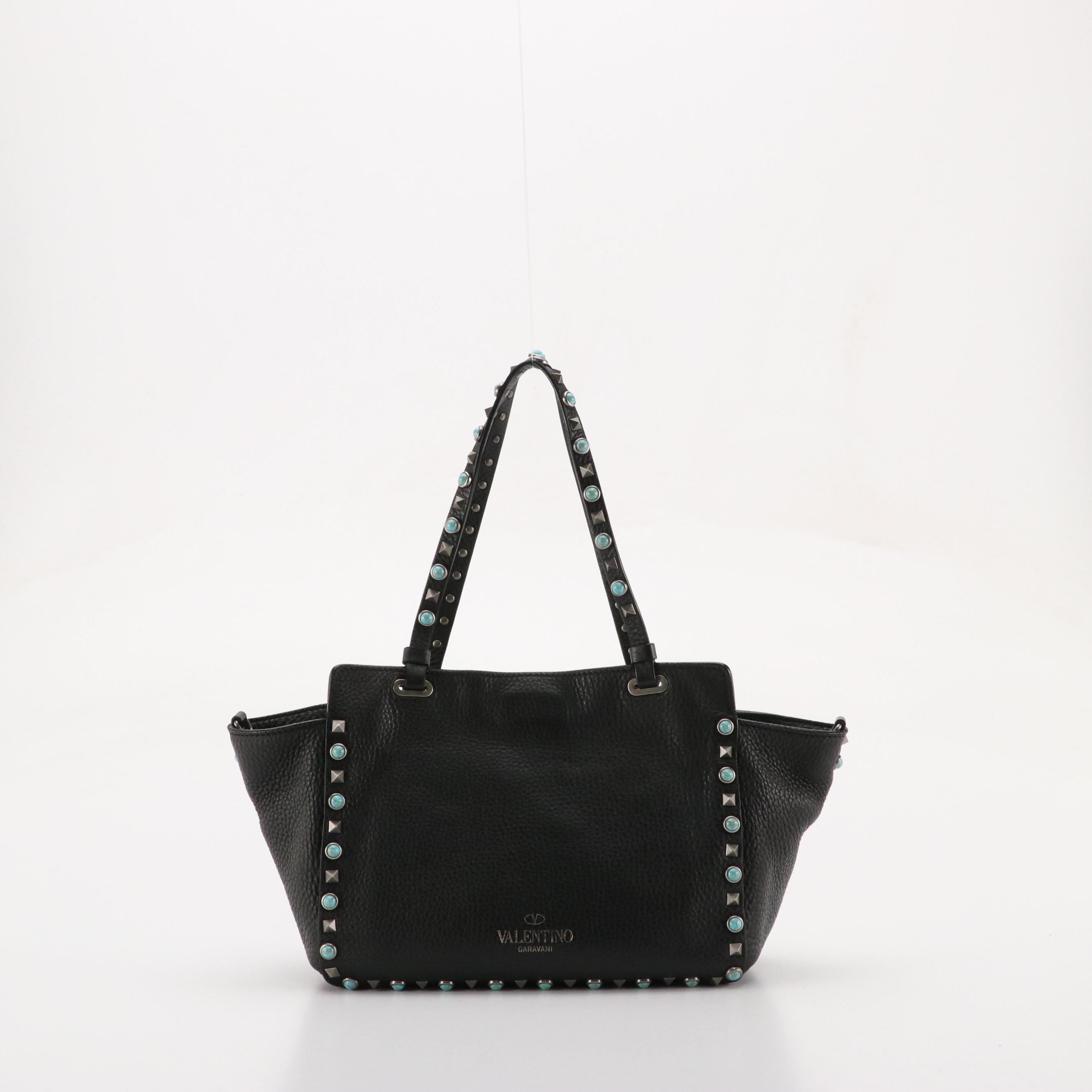 Valentino Two-Way Bag in Turquoise Rock Studded Calfskin Leather