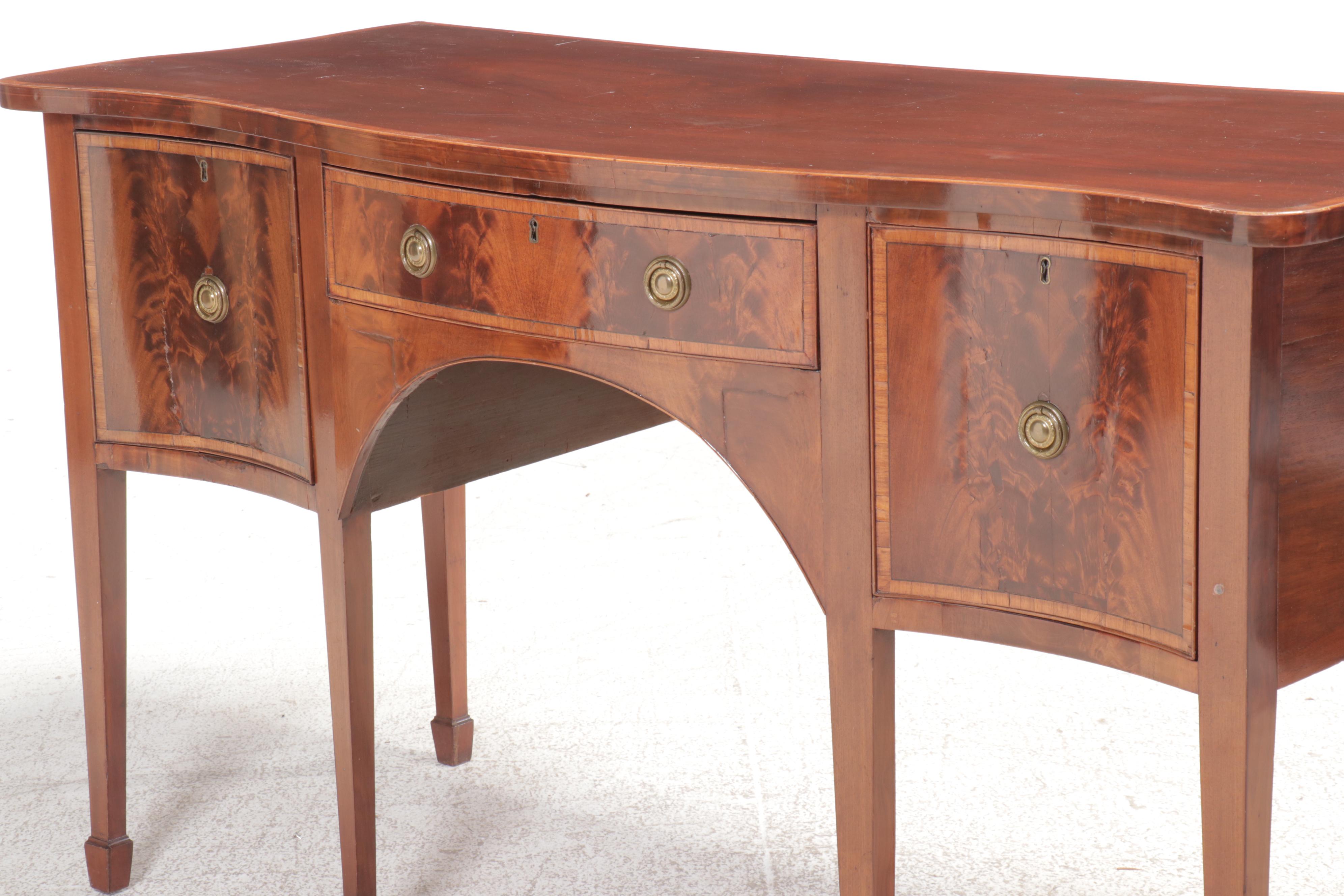 Hepplewhite Style Serpentine Mahogany Sideboard, Late 19th/Early 20th Century