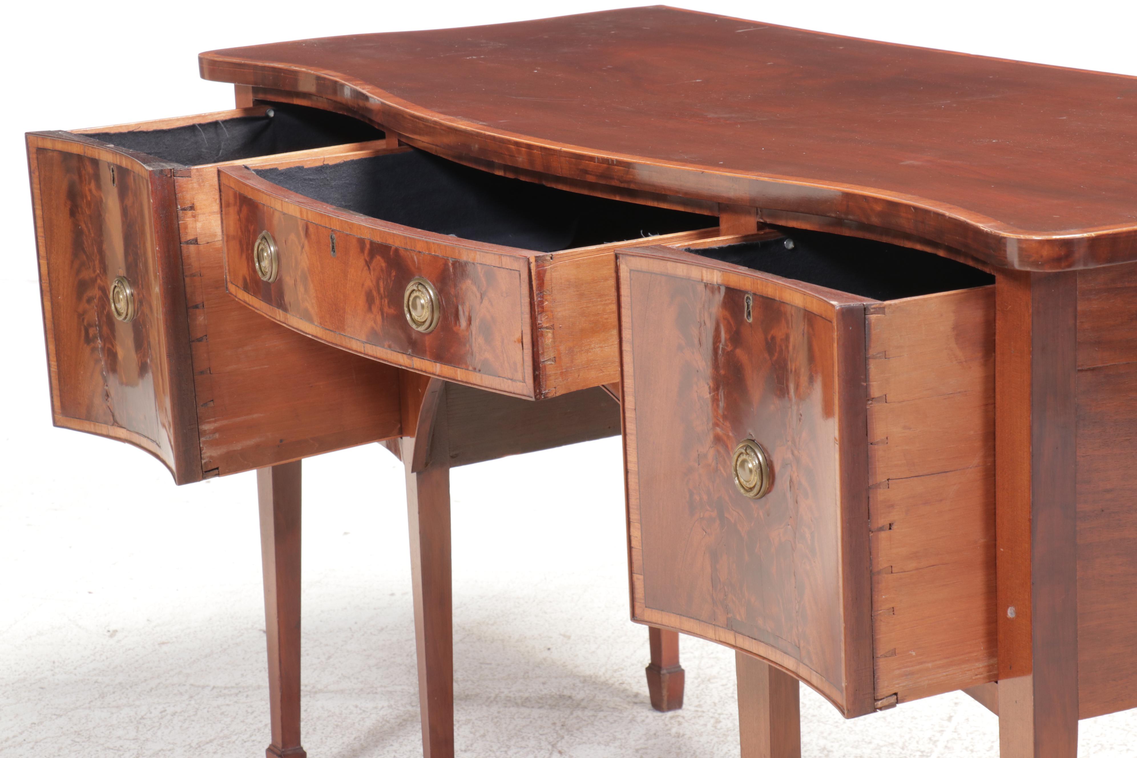 Hepplewhite Style Serpentine Mahogany Sideboard, Late 19th/Early 20th Century
