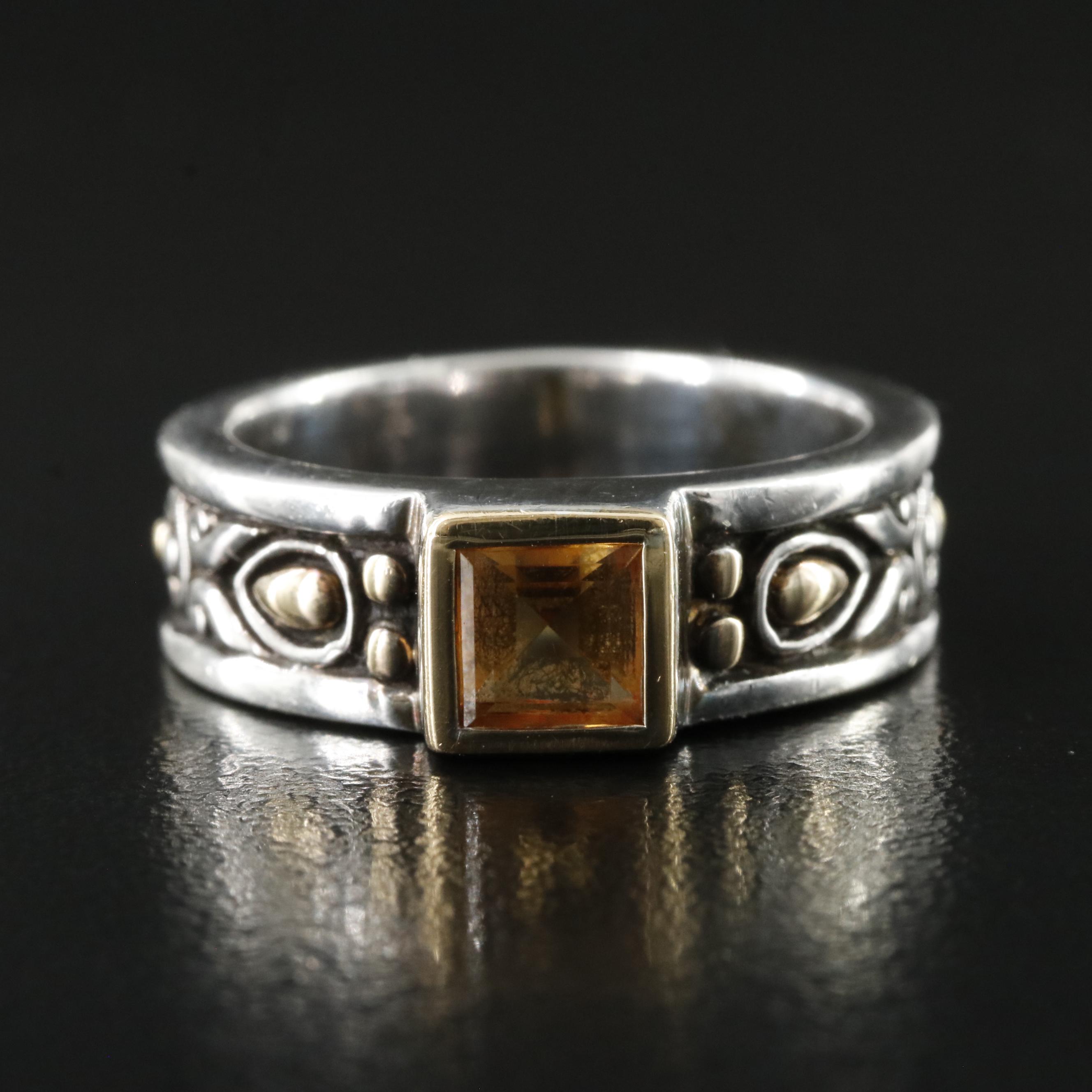 John Hardy Sterling and Citrine Ring with 18K Accents, Vintage