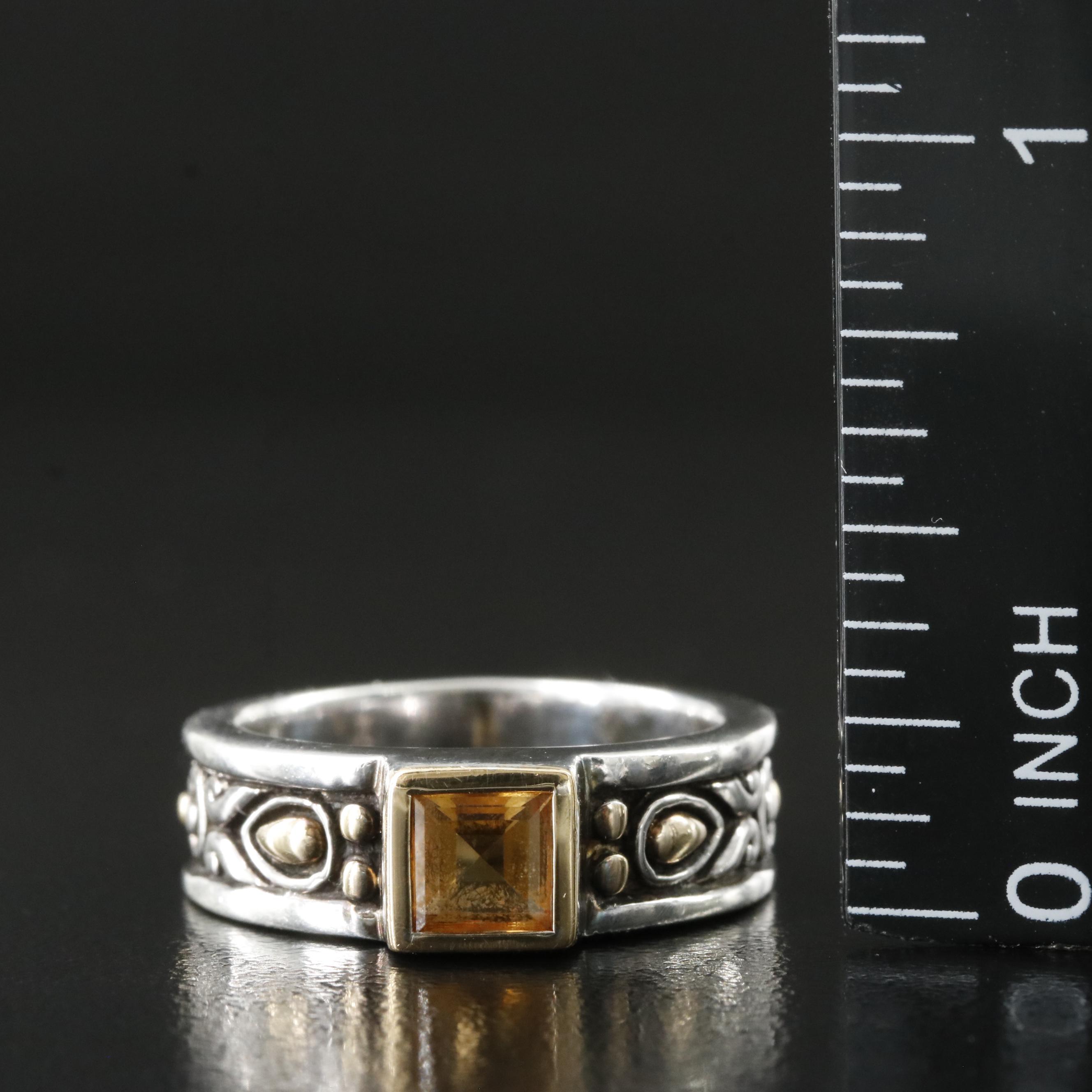 John Hardy Sterling and Citrine Ring with 18K Accents, Vintage