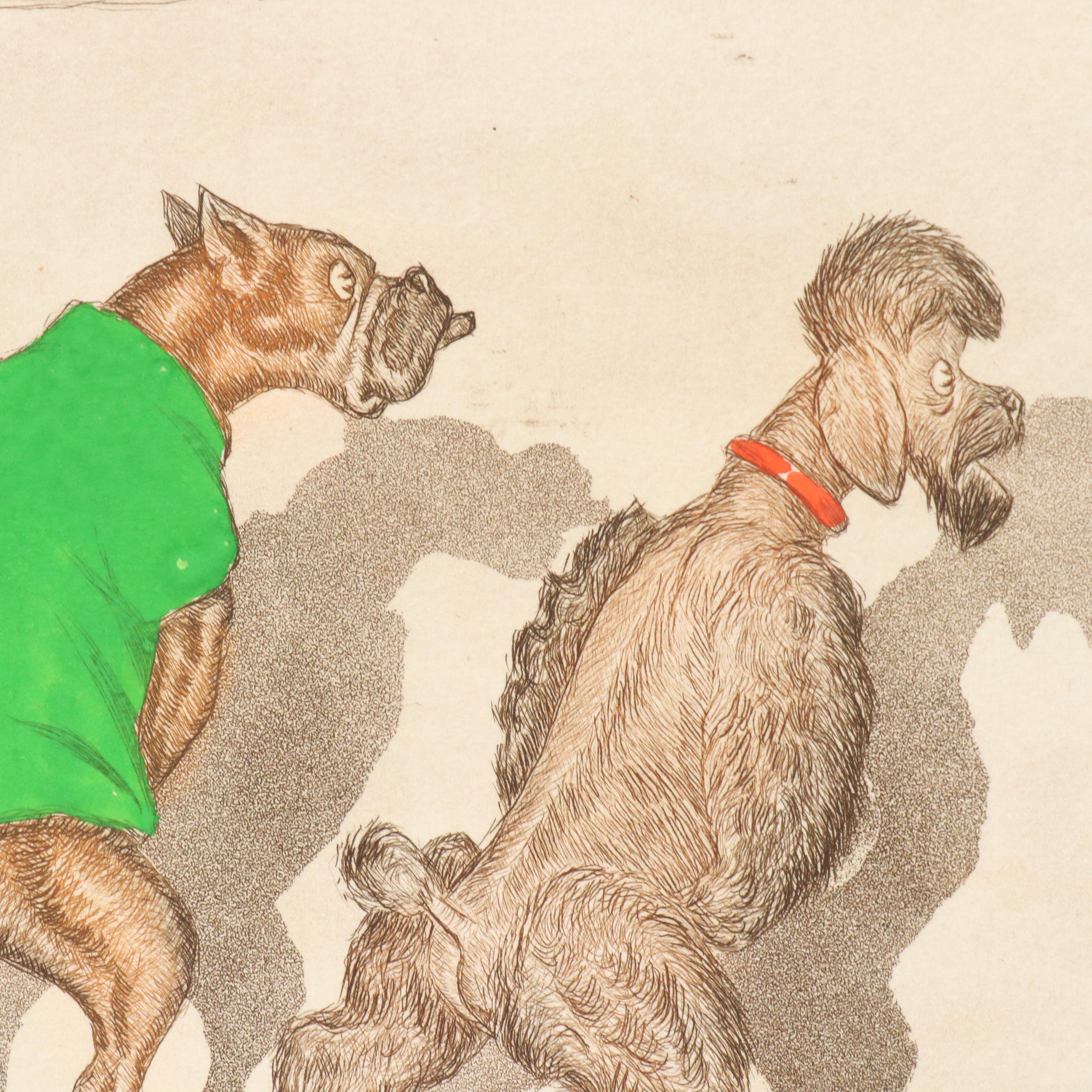 Boris O'Klein Hand-Colored Etching from "The Dirty Dogs of Paris" Series