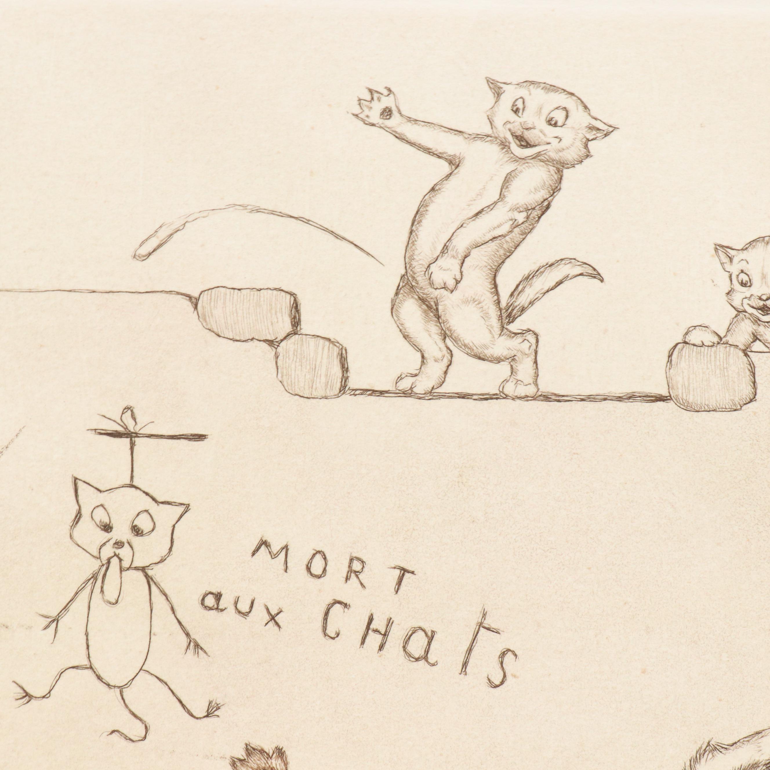 Boris O'Klein Hand-Colored Etching from "The Dirty Dogs of Paris" Series