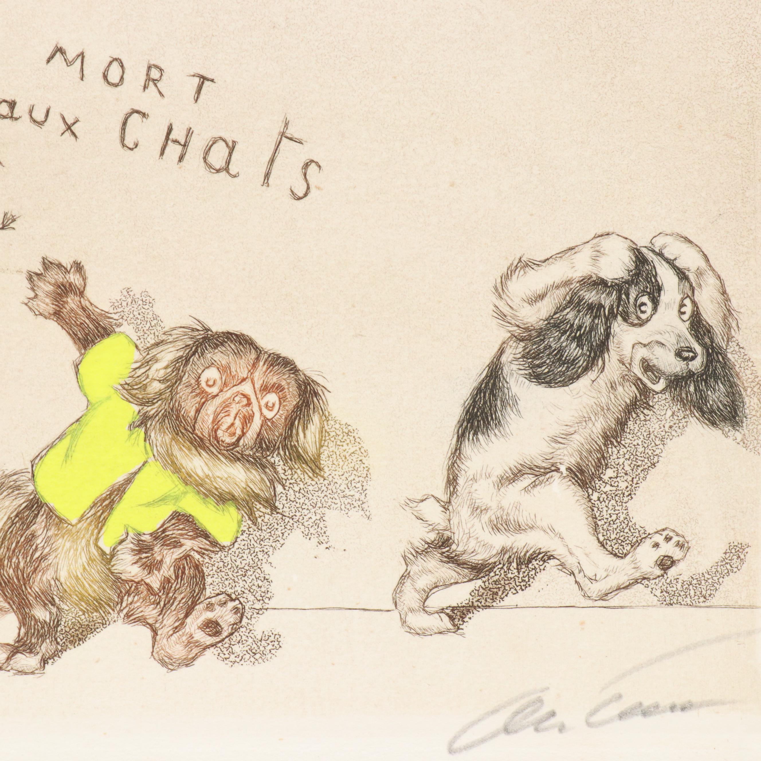Boris O'Klein Hand-Colored Etching from "The Dirty Dogs of Paris" Series