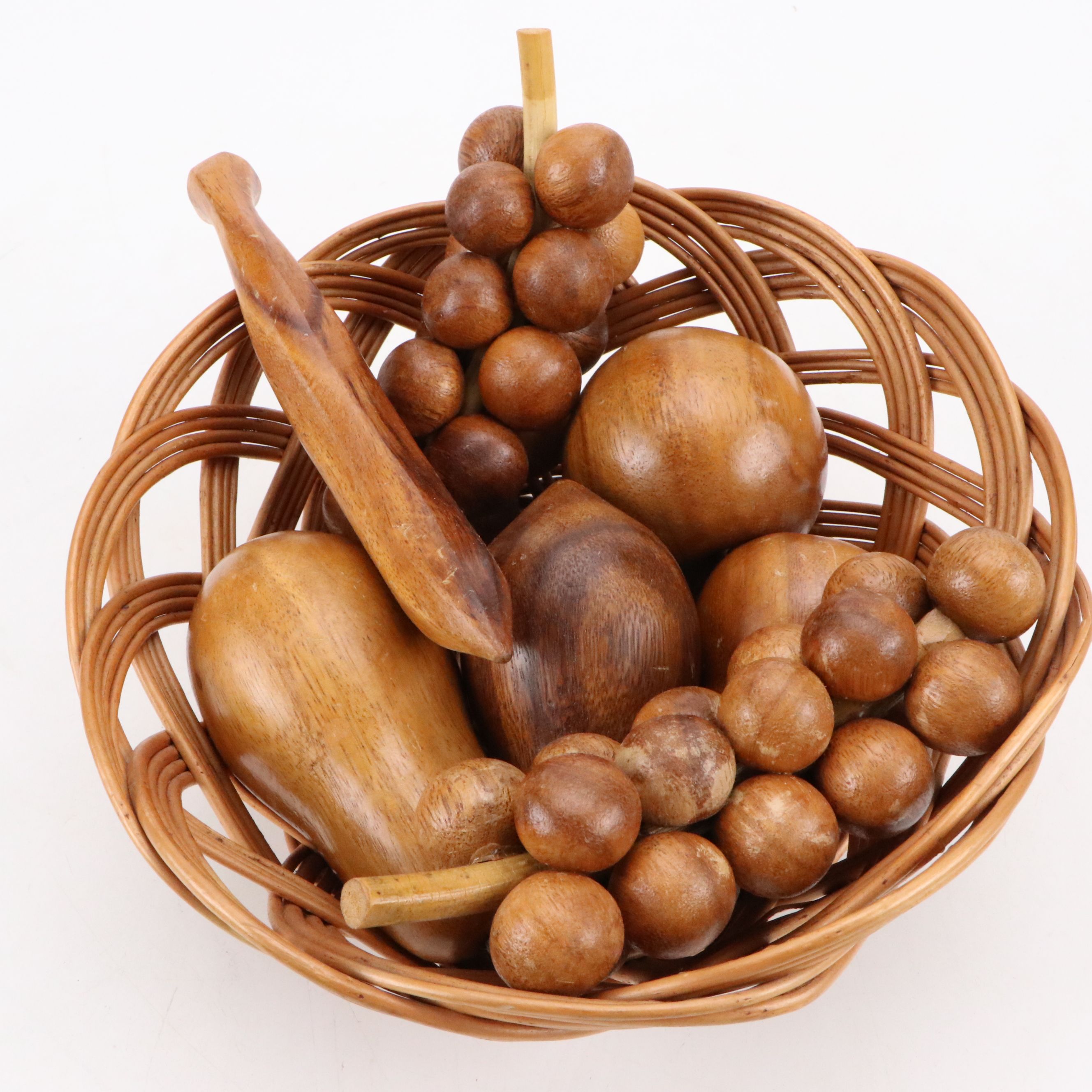 Wood Fruit in Basket with Fruit Paintings on Wood and Slate