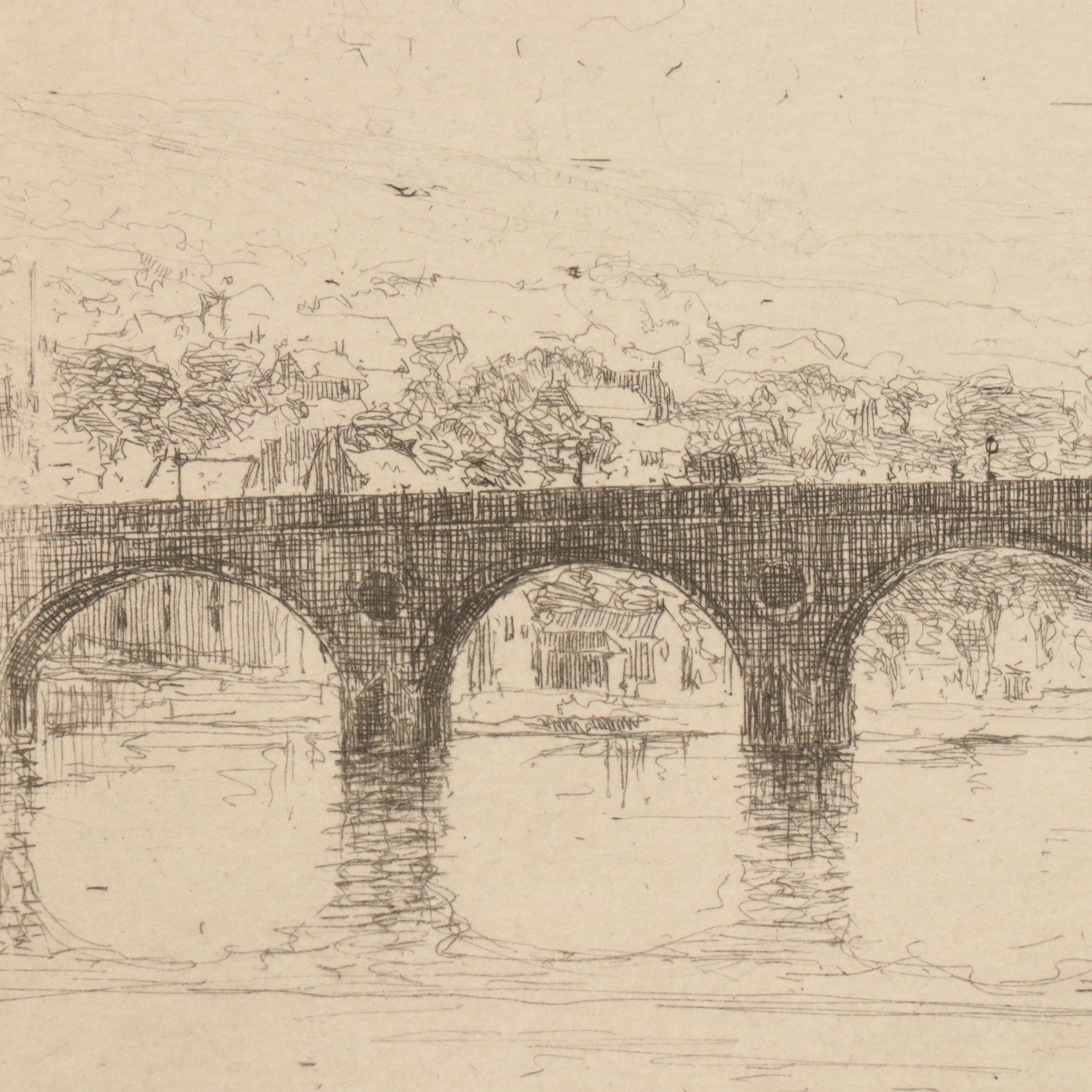 Etching by David Young Cameron "Perth Bridge," Early 20th Century