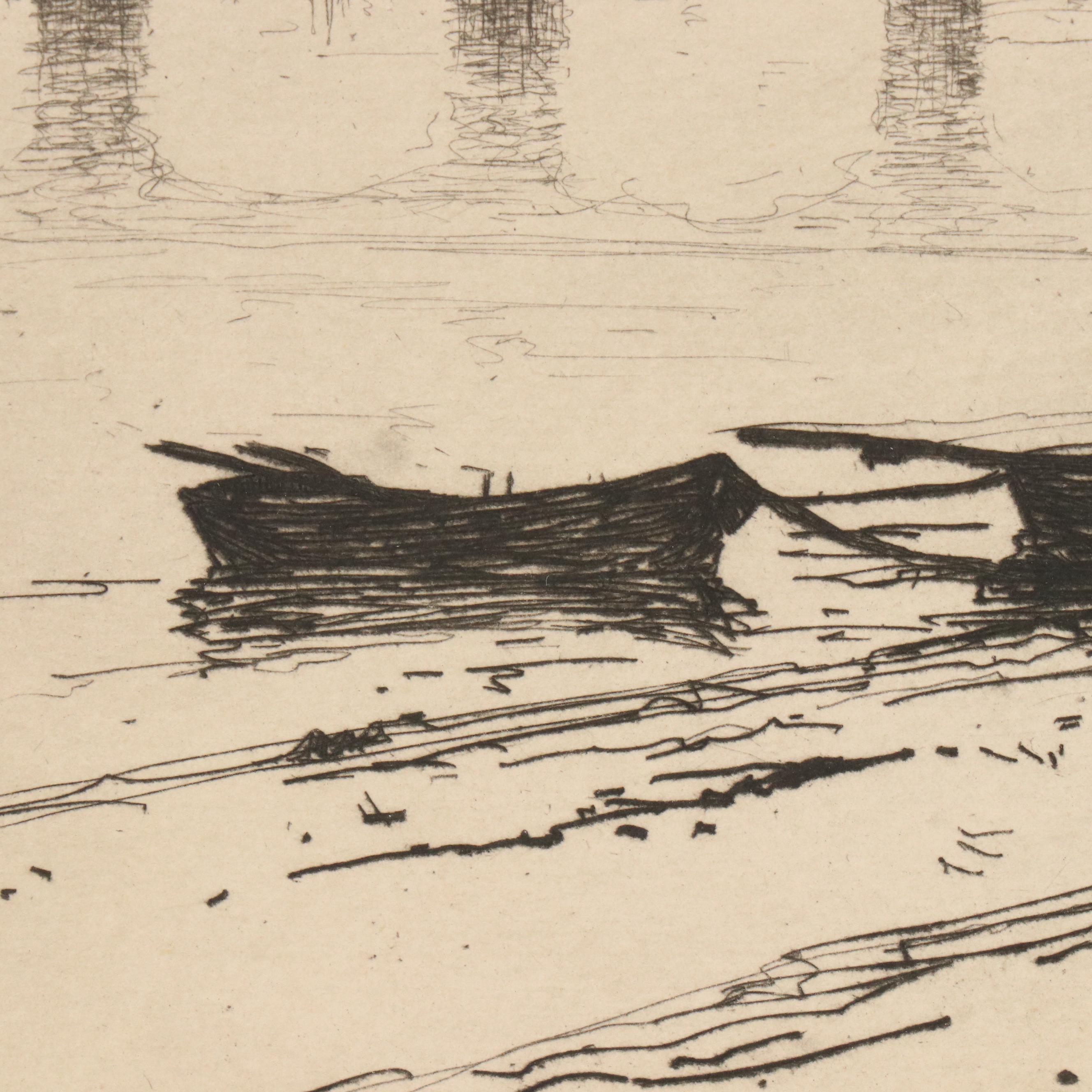 Etching by David Young Cameron "Perth Bridge," Early 20th Century