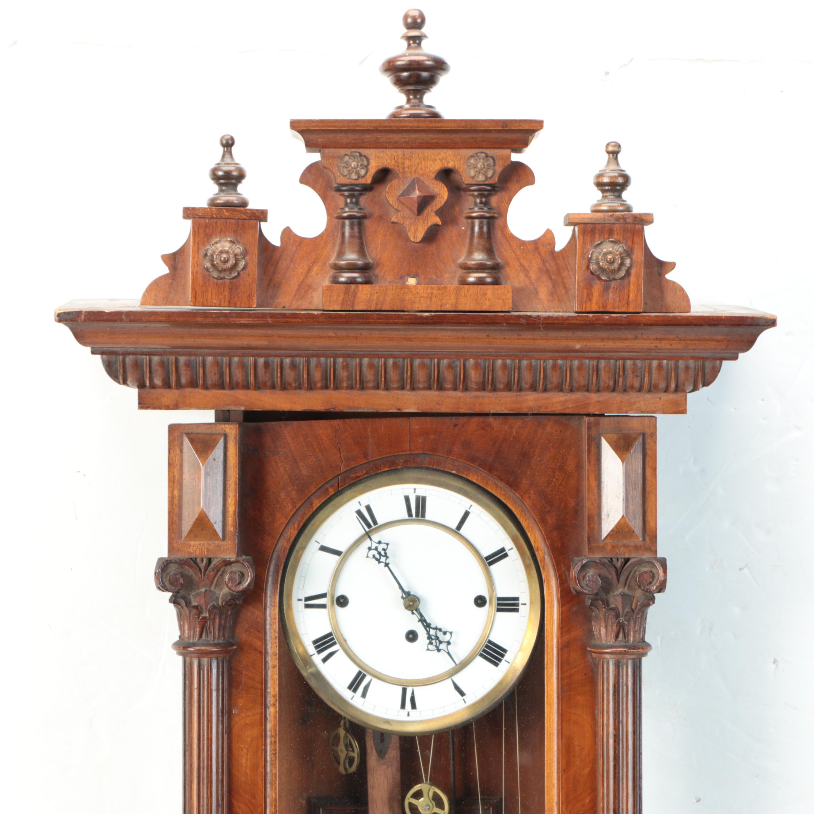 Three-Weight Carved Wood Wall Clock
