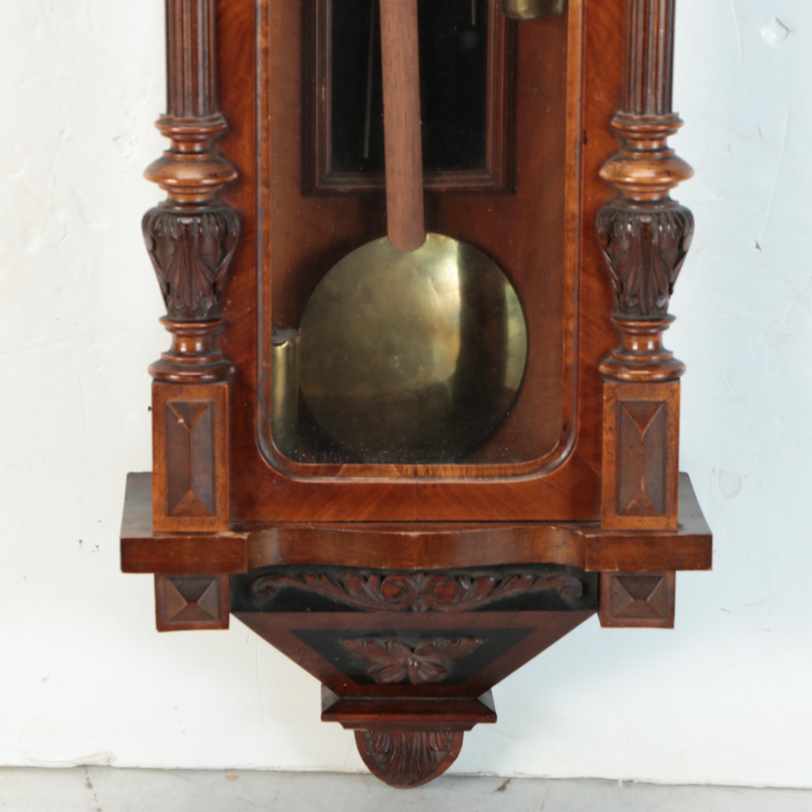 Three-Weight Carved Wood Wall Clock