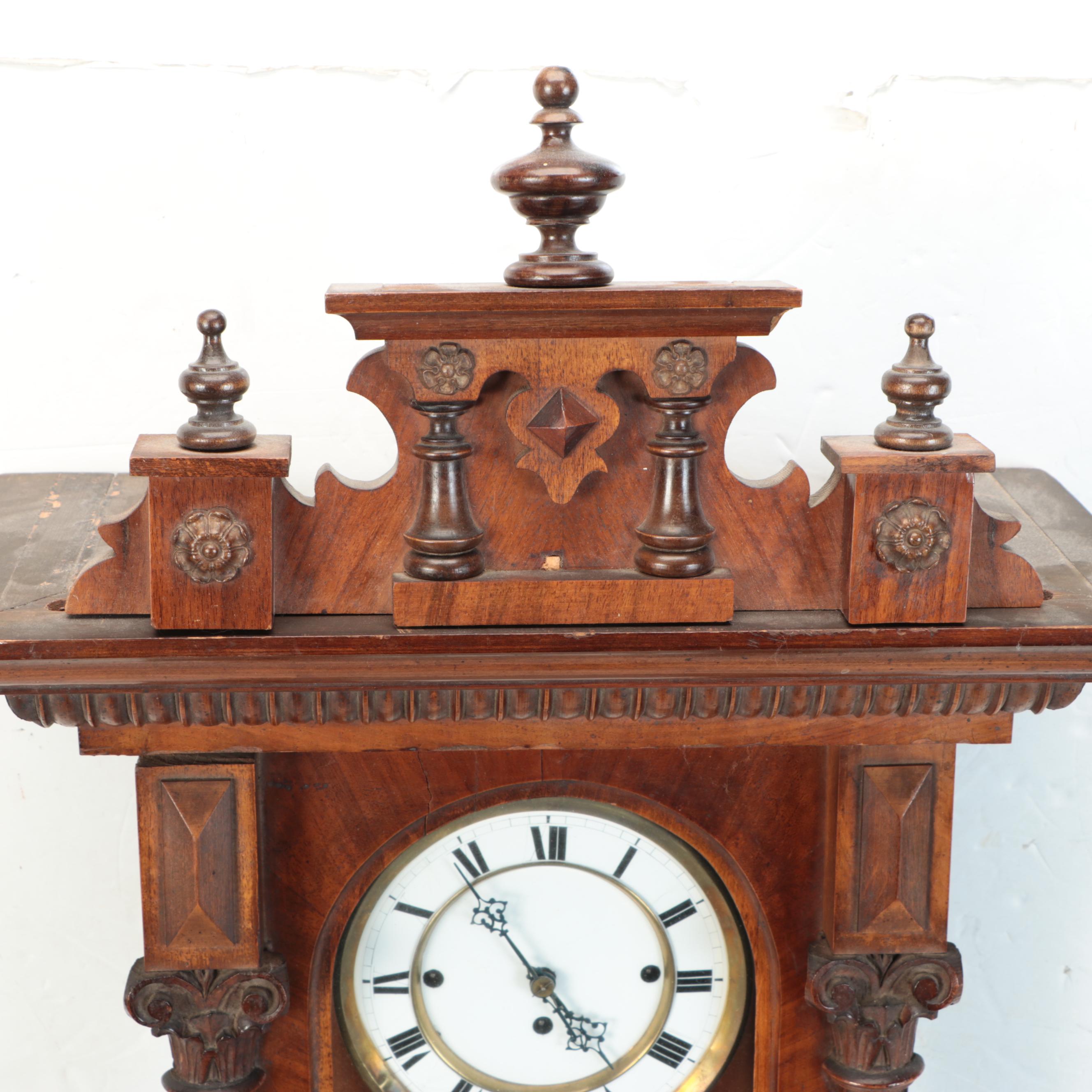 Three-Weight Carved Wood Wall Clock
