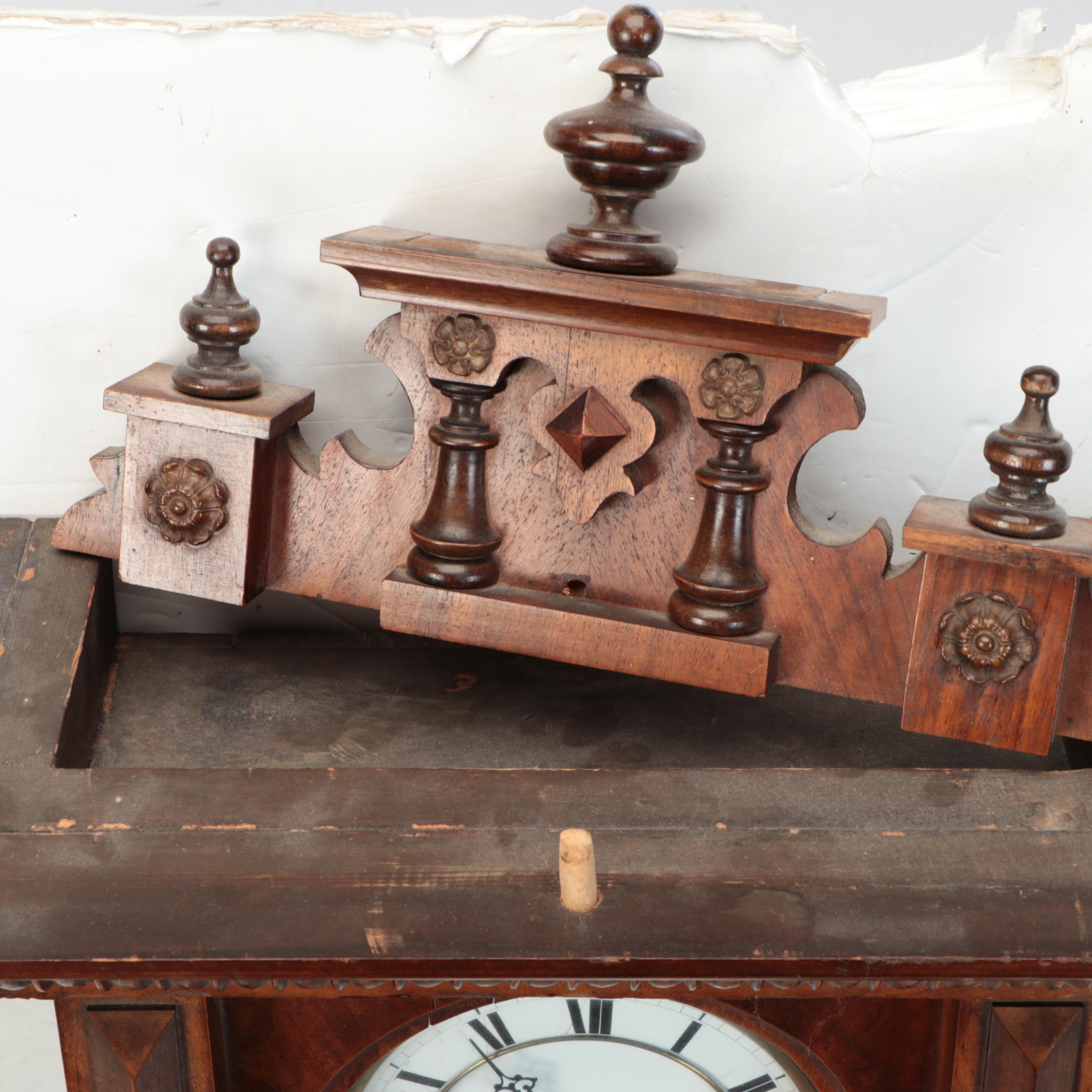 Three-Weight Carved Wood Wall Clock