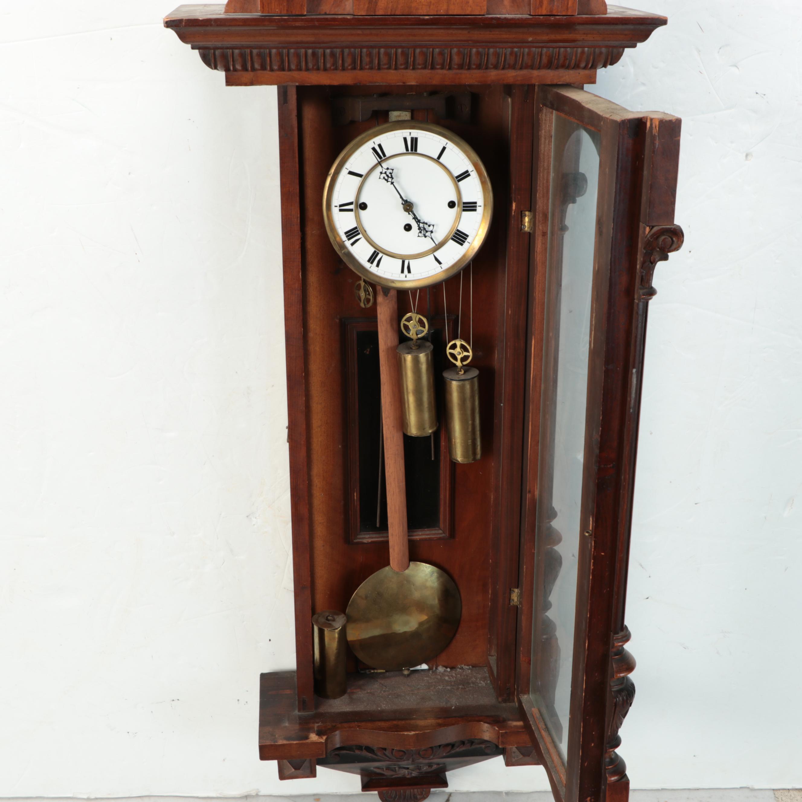 Three-Weight Carved Wood Wall Clock
