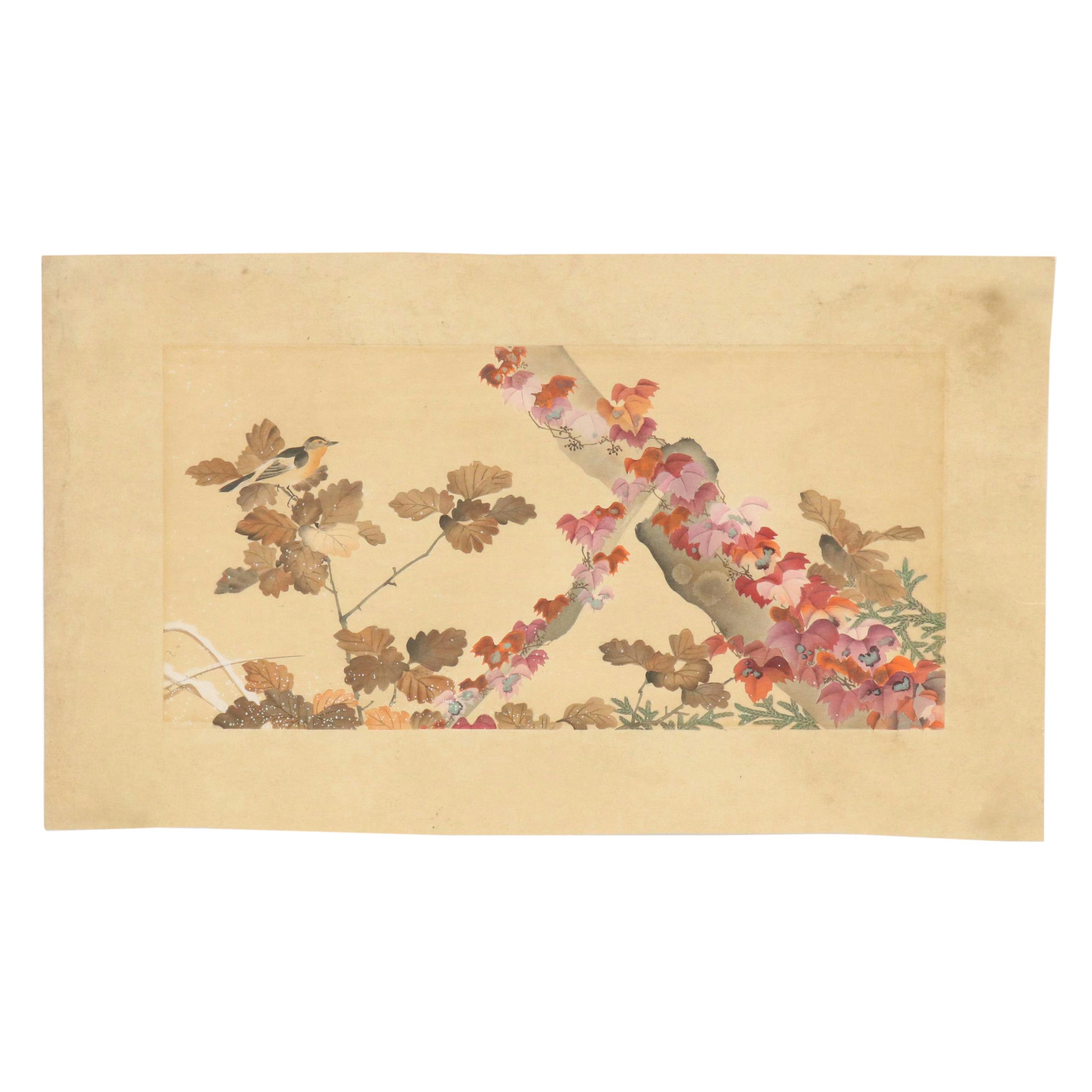 East Asian Floral Watercolor Painting, Early 20th Century