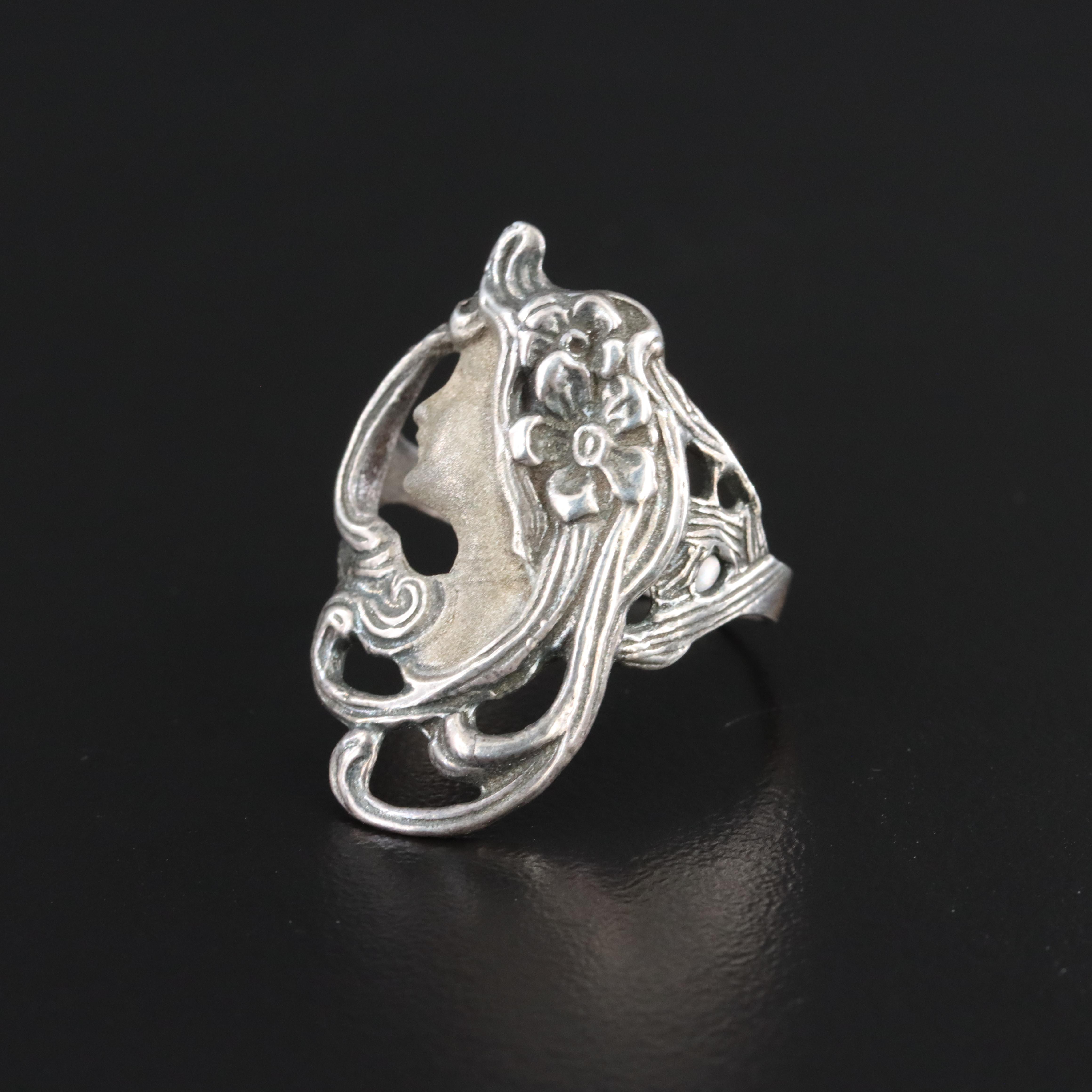 Art Nouveau Style Sterling Figural Necklace and Ring