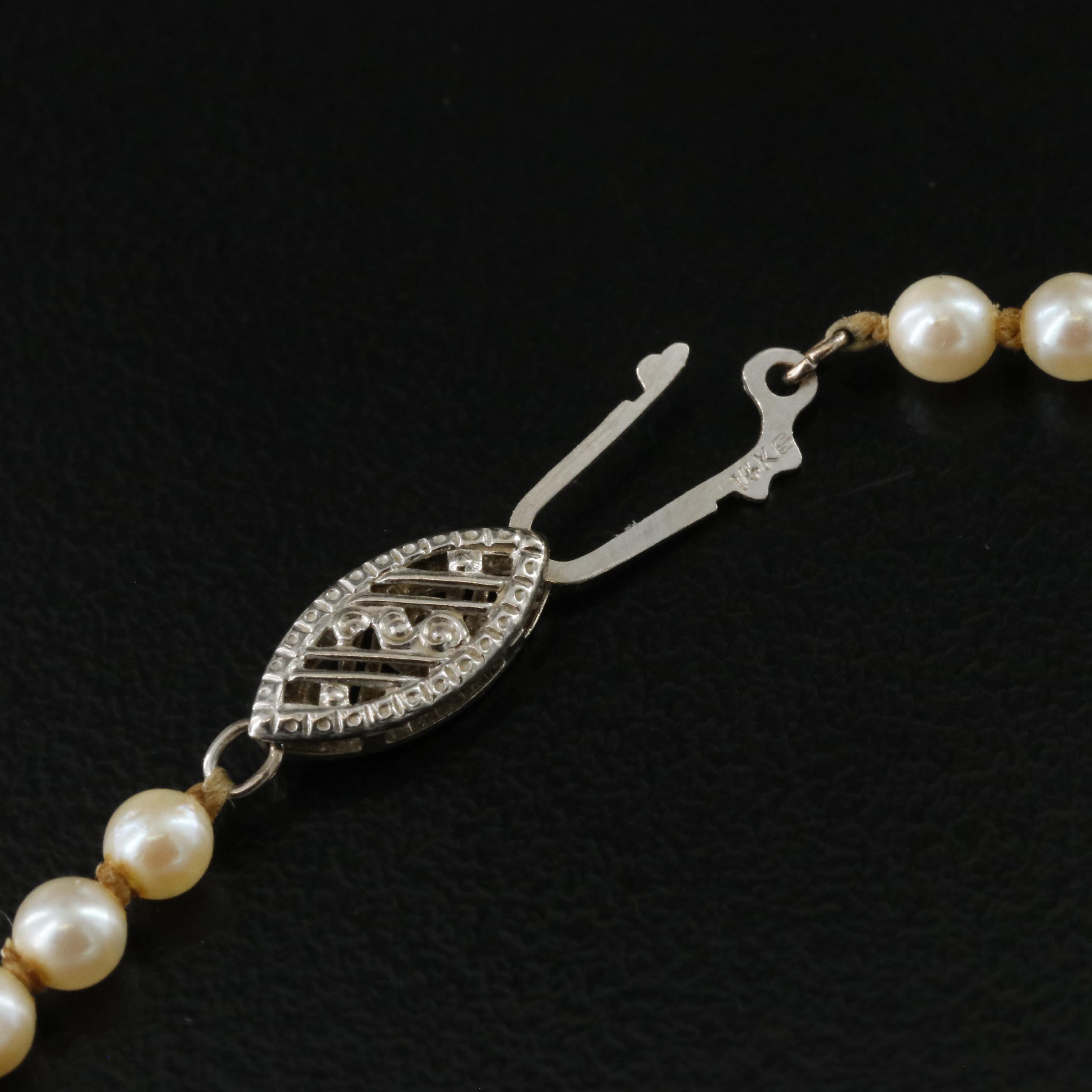 Graduated Pearl Necklace with 14K Clasp and Earrings