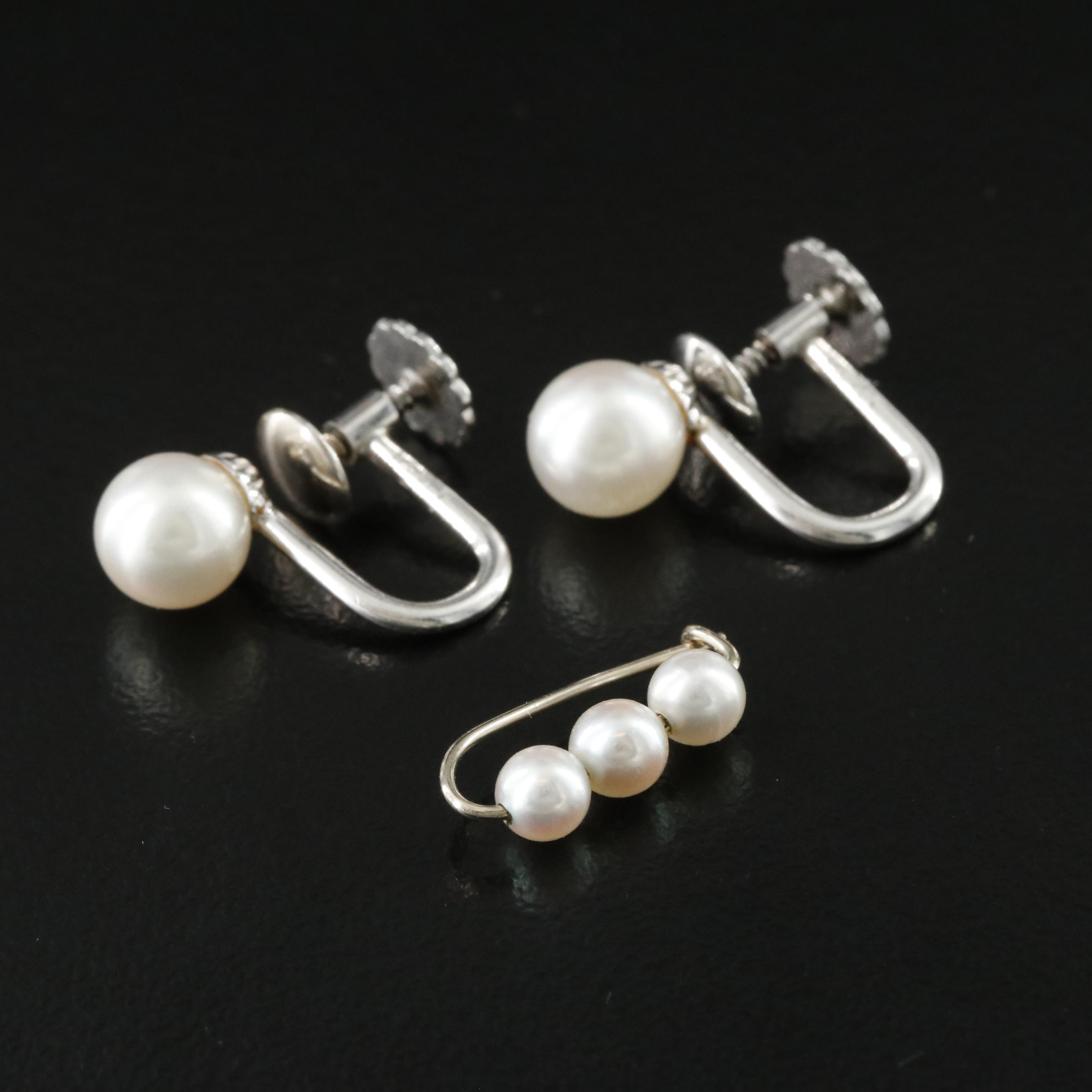 Graduated Pearl Necklace with 14K Clasp and Earrings