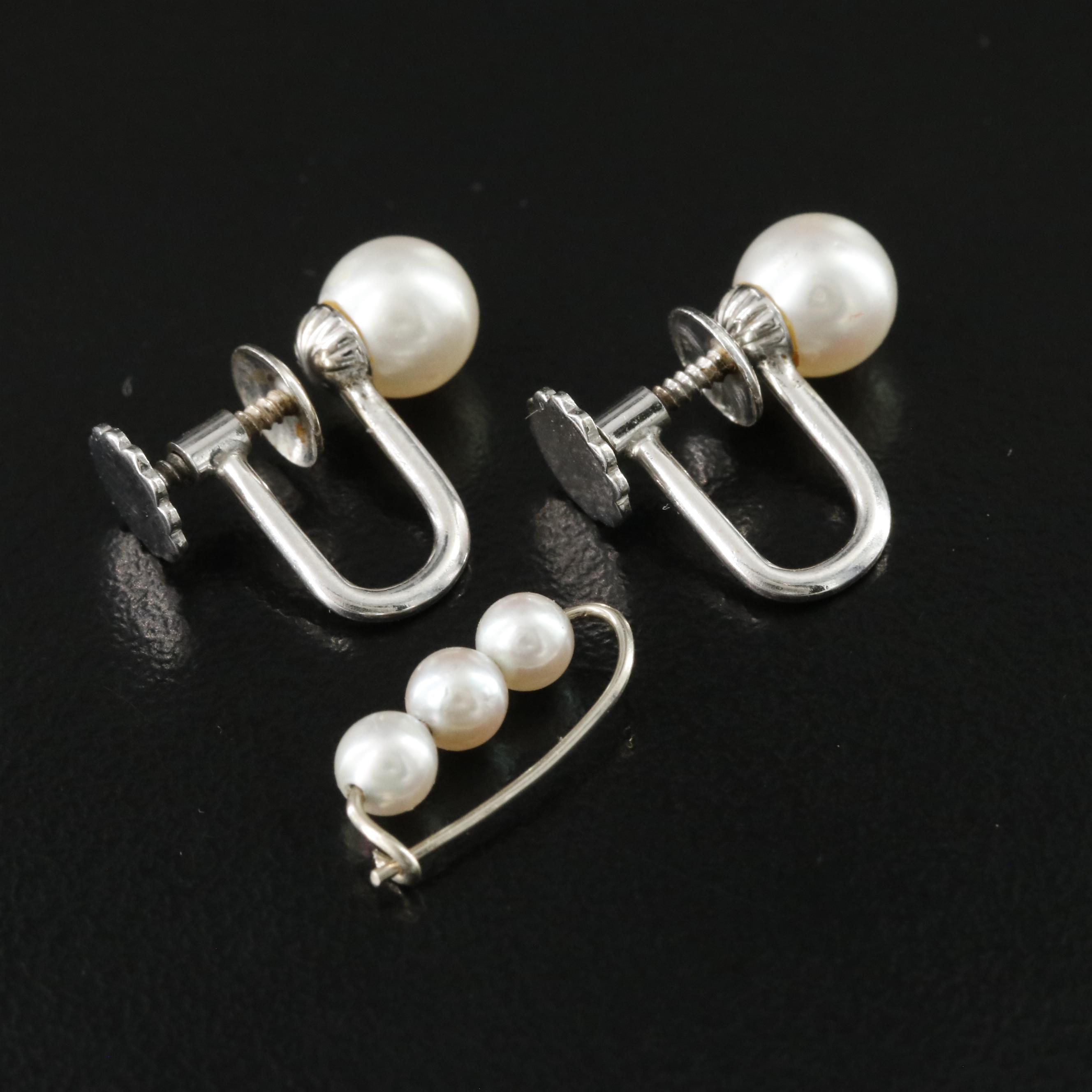 Graduated Pearl Necklace with 14K Clasp and Earrings