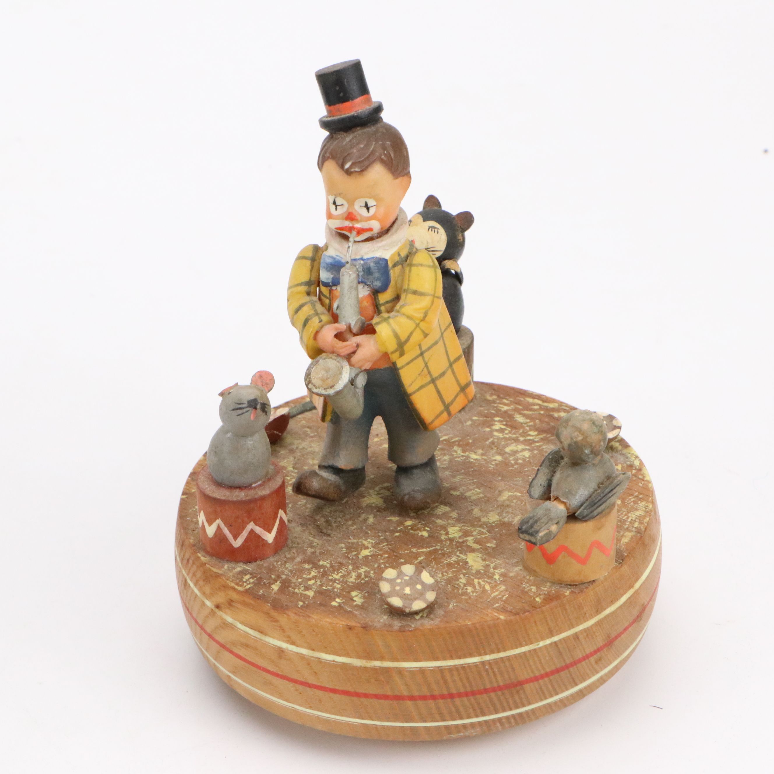 Polychrome Cast Iron Carriage, Reuge Clown Music Box, and Souvenir Coin Bank
