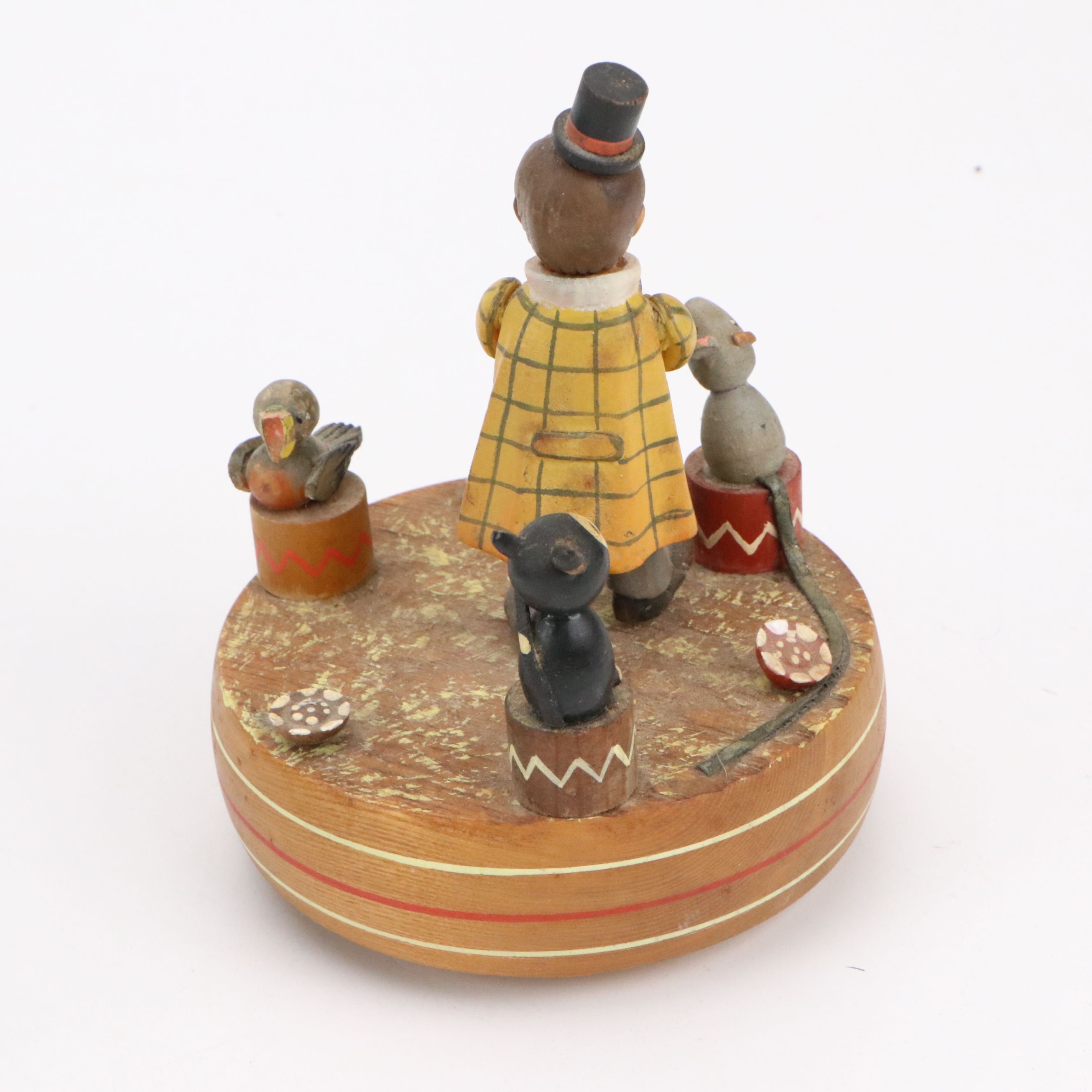 Polychrome Cast Iron Carriage, Reuge Clown Music Box, and Souvenir Coin Bank