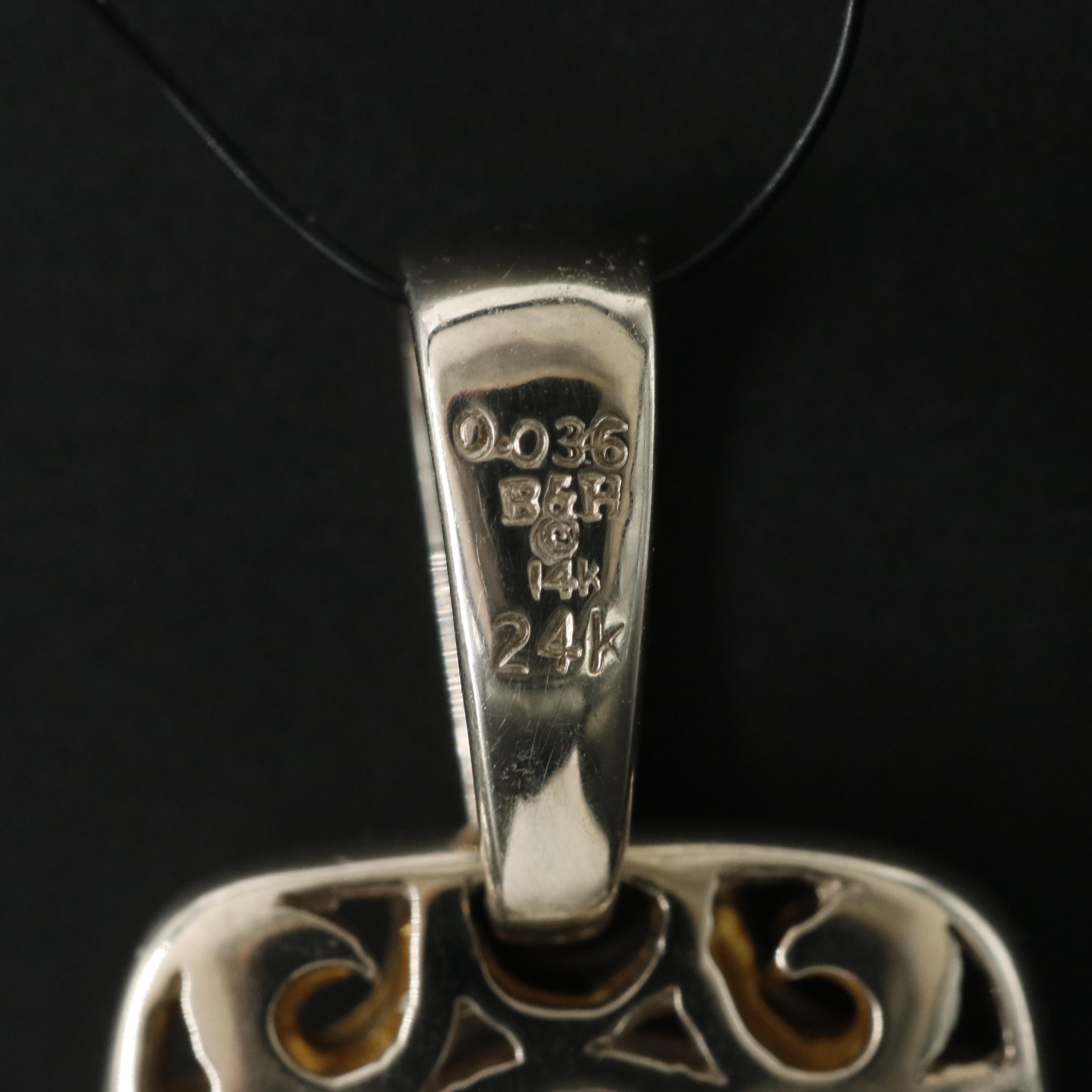 14K Yellow and Pink Sapphire and Diamond Floral Pendant with 24K Accent