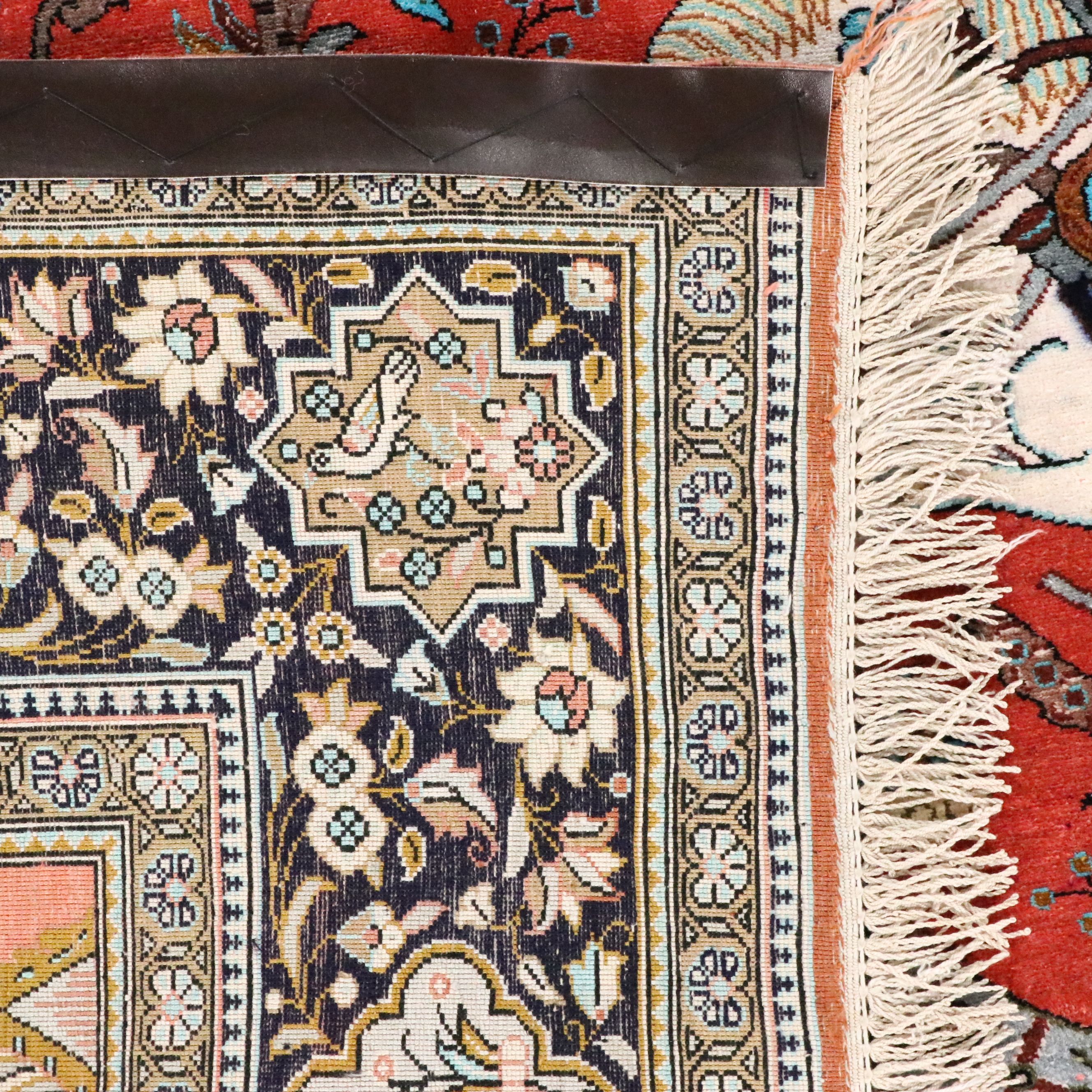 4'9 x 7'8 Hand-Knotted Persian Silk Pictorial Hunt Scene Area Rug