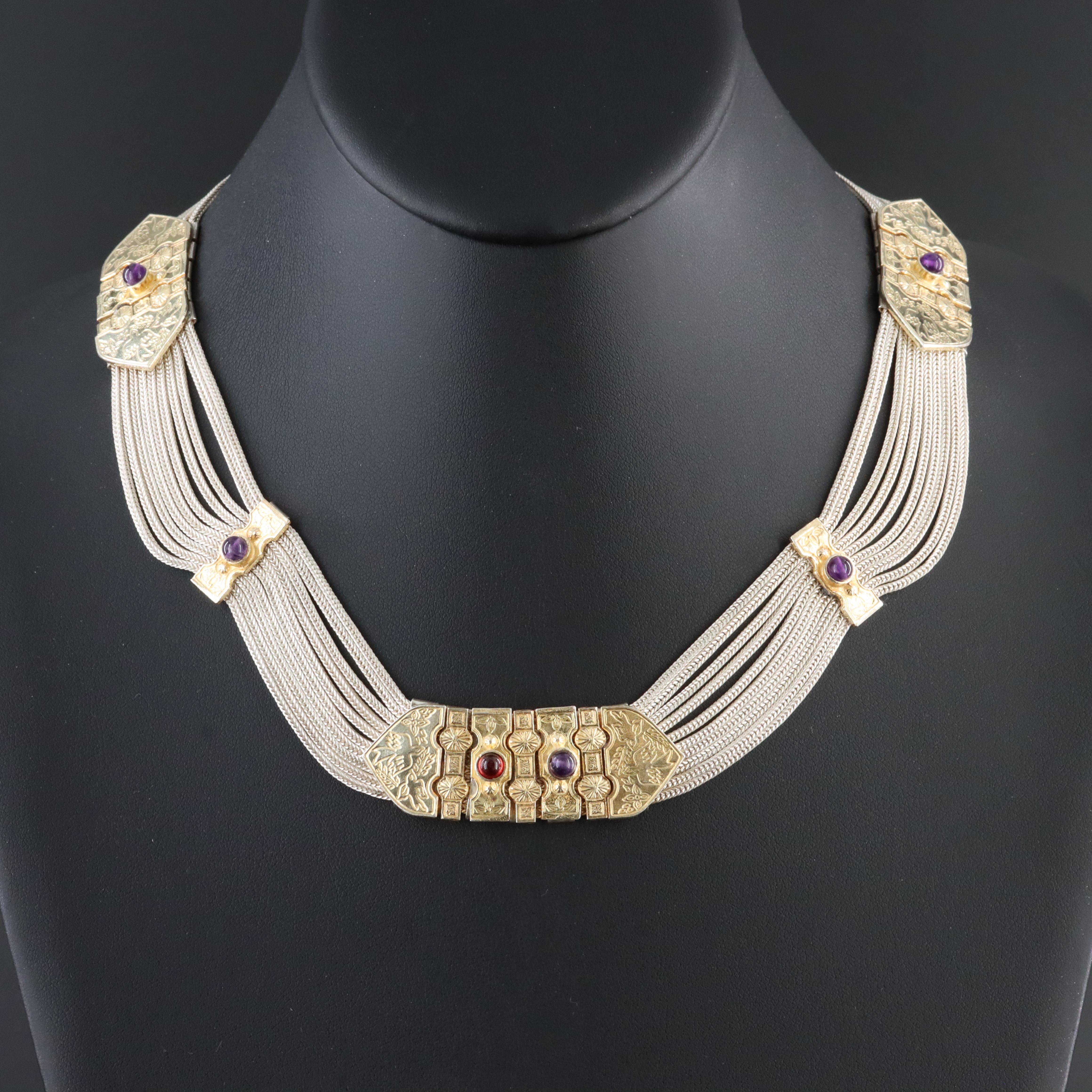 Turkish Aygül Sterling Amethyst and Garnet Necklace