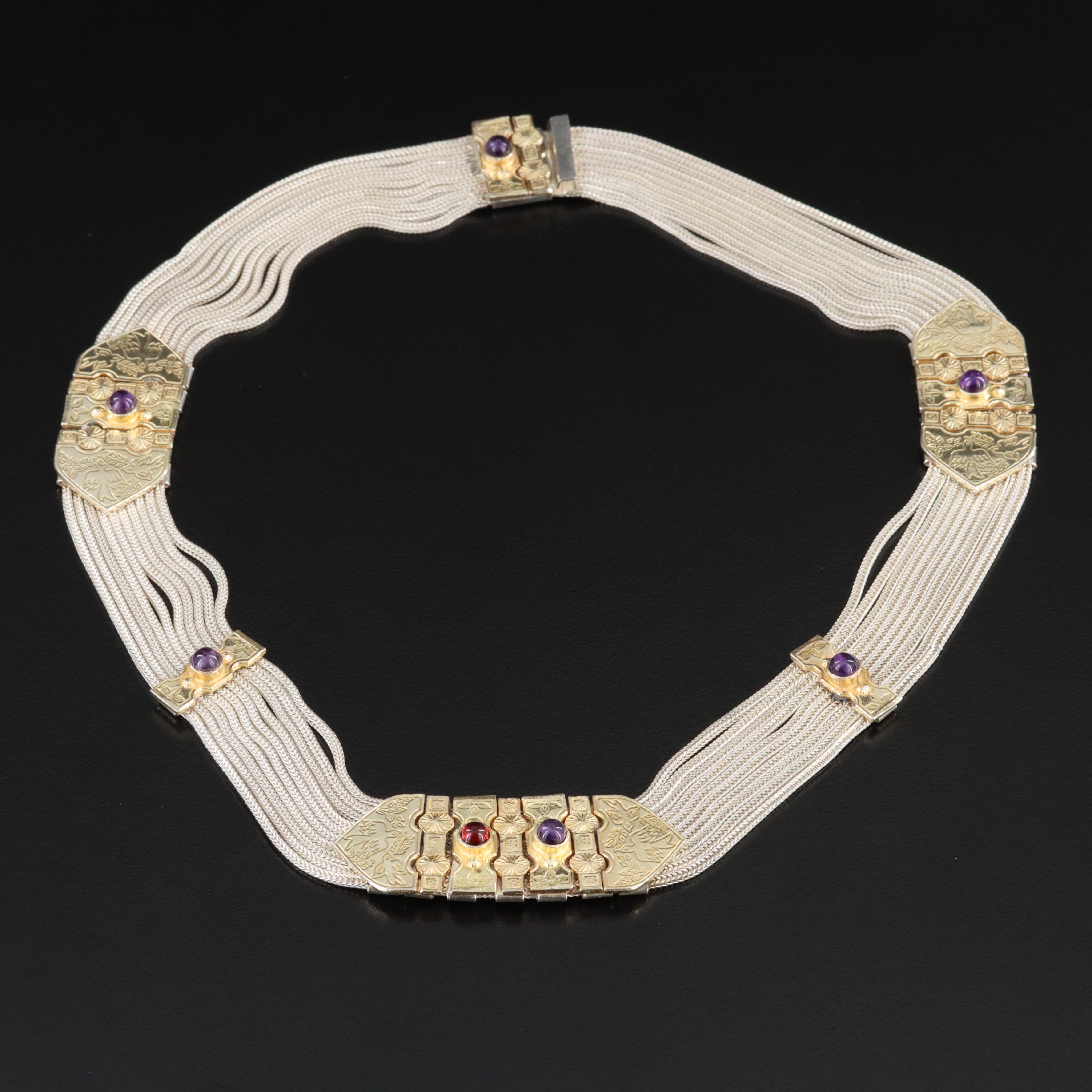 Turkish Aygül Sterling Amethyst and Garnet Necklace