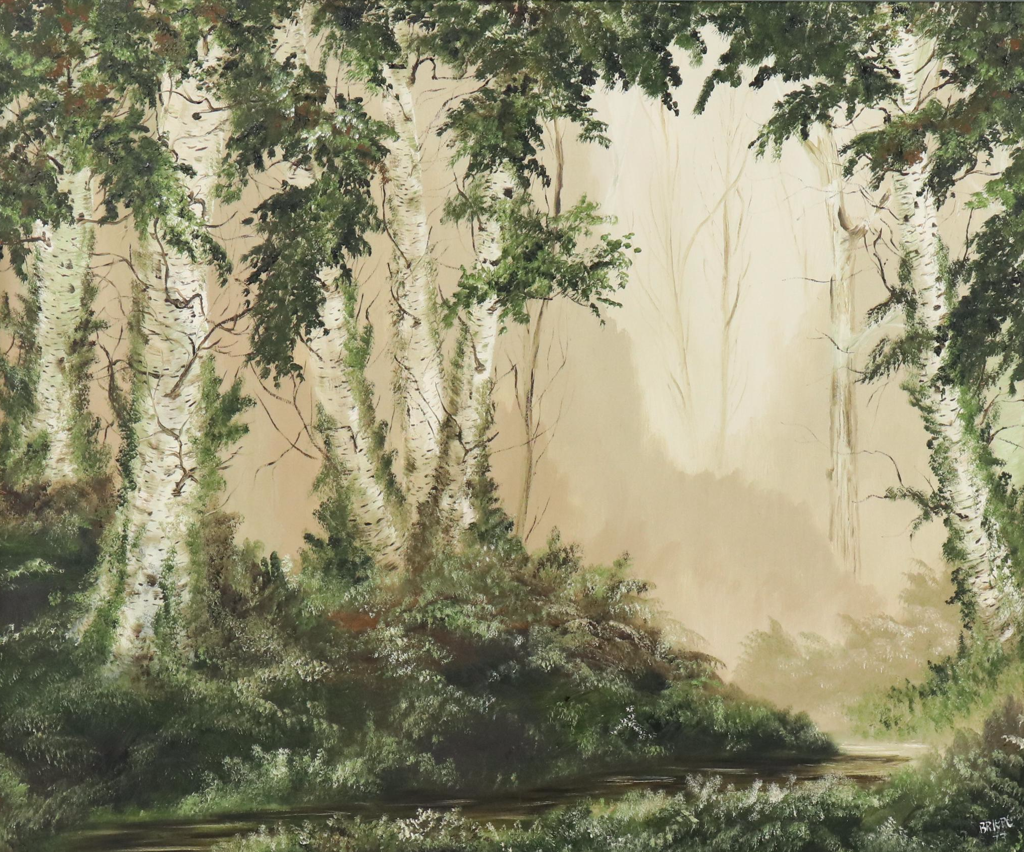 Hap Briere Large-Scale Oil Landscape Painting of Birch Forest, 1973