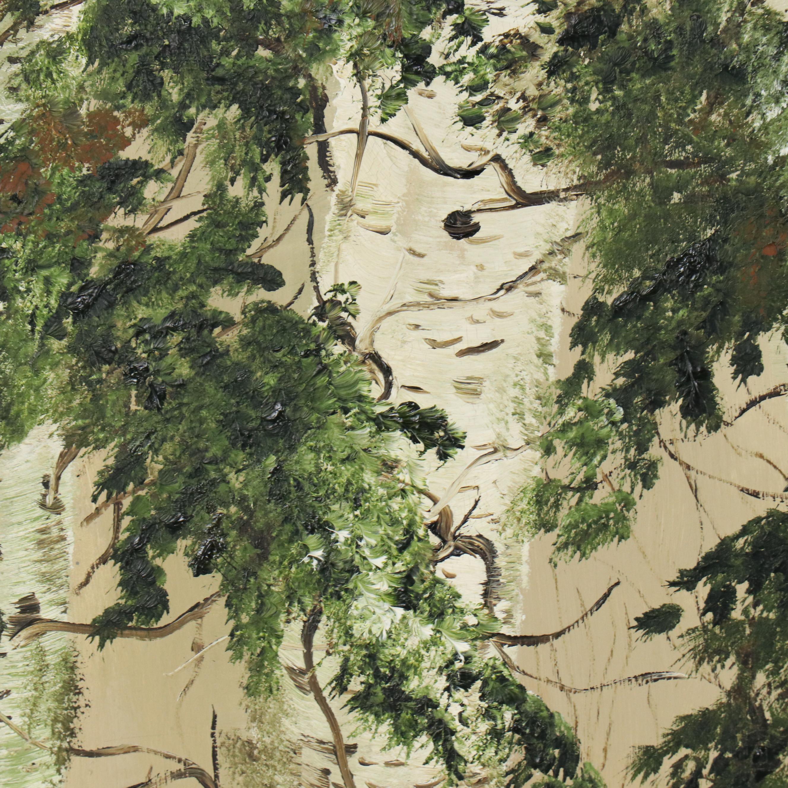 Hap Briere Large-Scale Oil Landscape Painting of Birch Forest, 1973