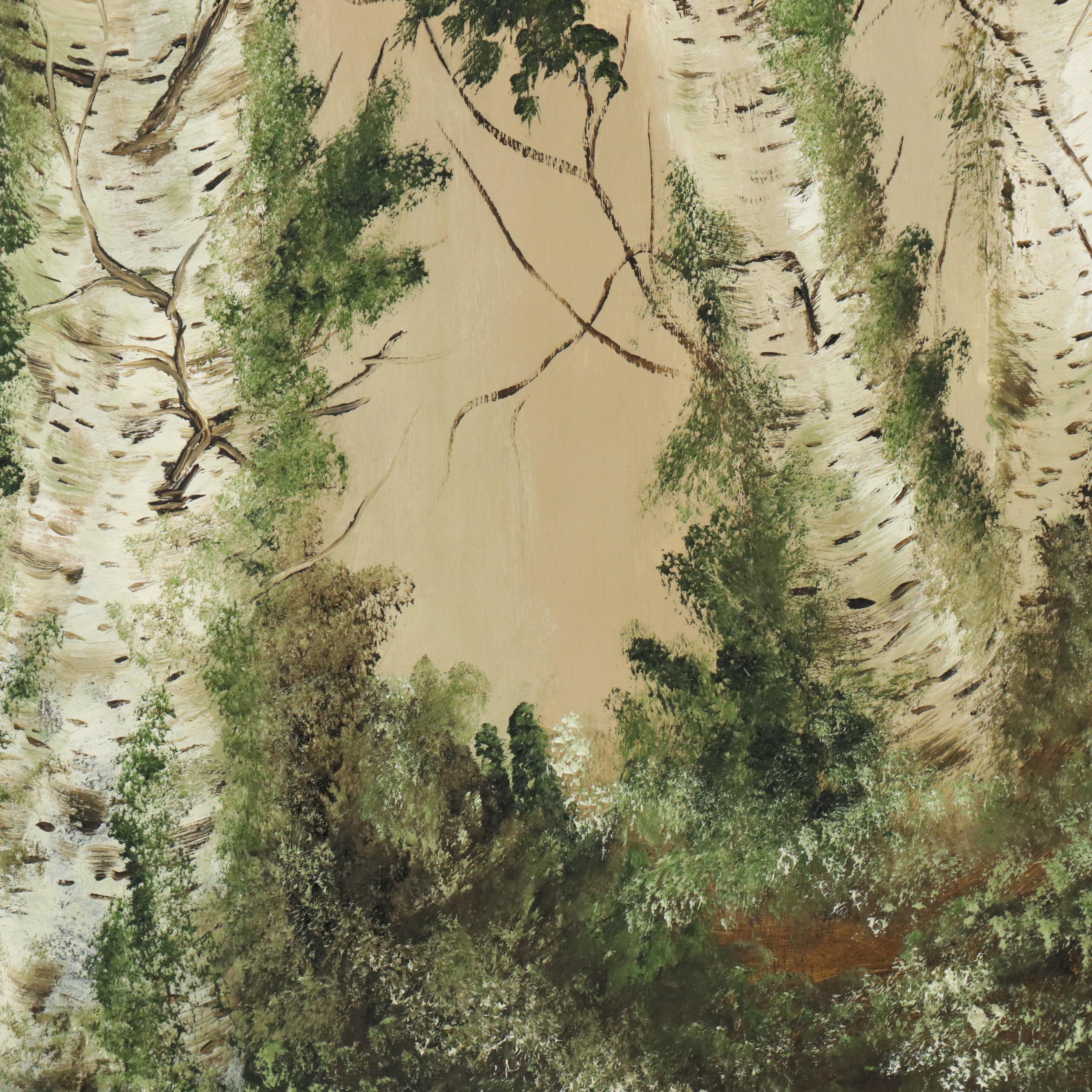 Hap Briere Large-Scale Oil Landscape Painting of Birch Forest, 1973