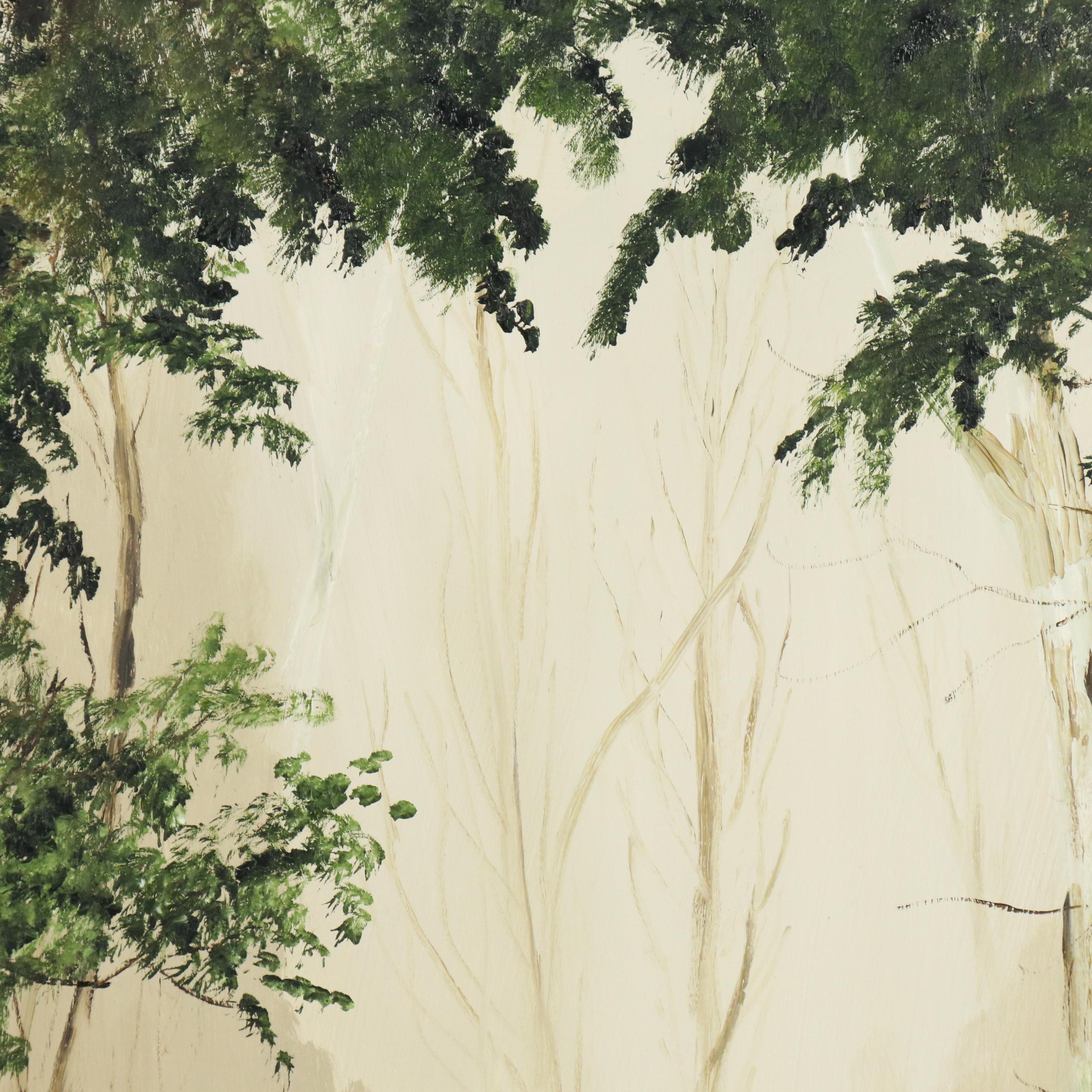 Hap Briere Large-Scale Oil Landscape Painting of Birch Forest, 1973