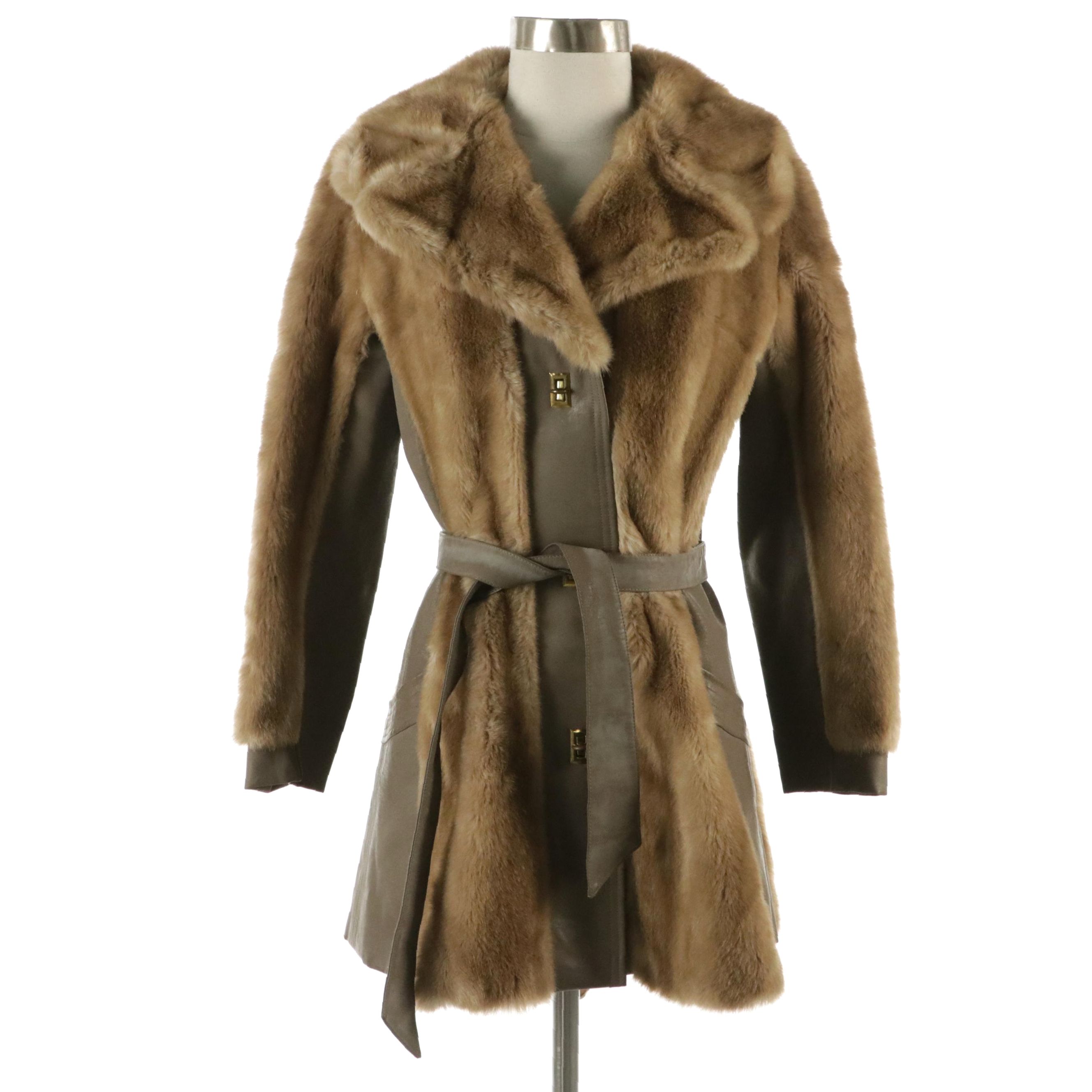 Dubrowsky & Joseph Taupe Leather and Faux Fur Coat
