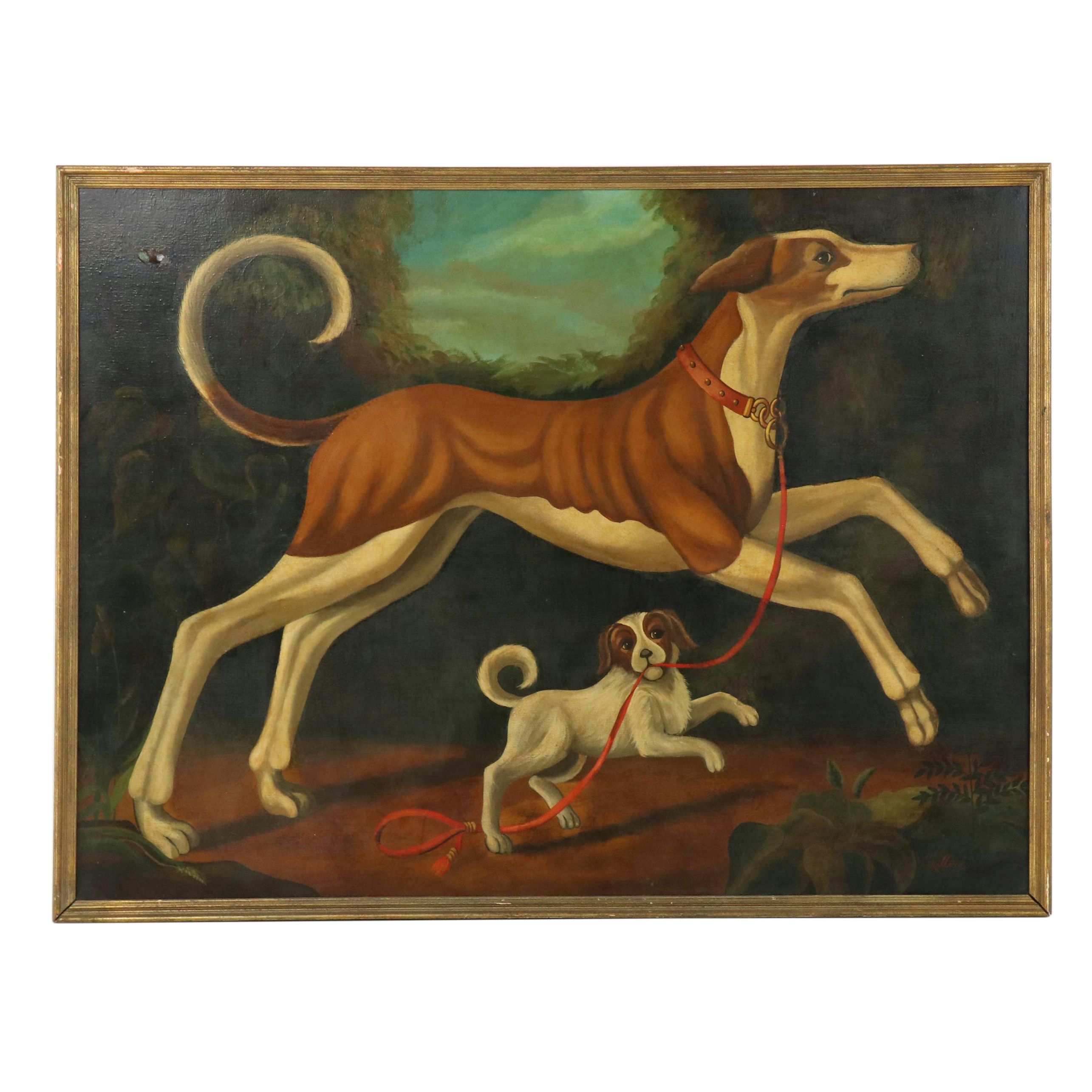 William Skilling Oil Painting of Greyhound and Terrier, Mid-20th Century
