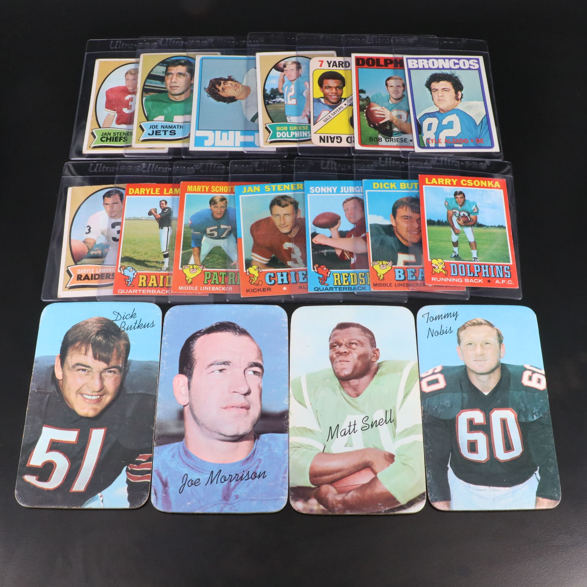 Topps Football Cards Featuring Joe Namath, Gale Sayers, and More, 1970s