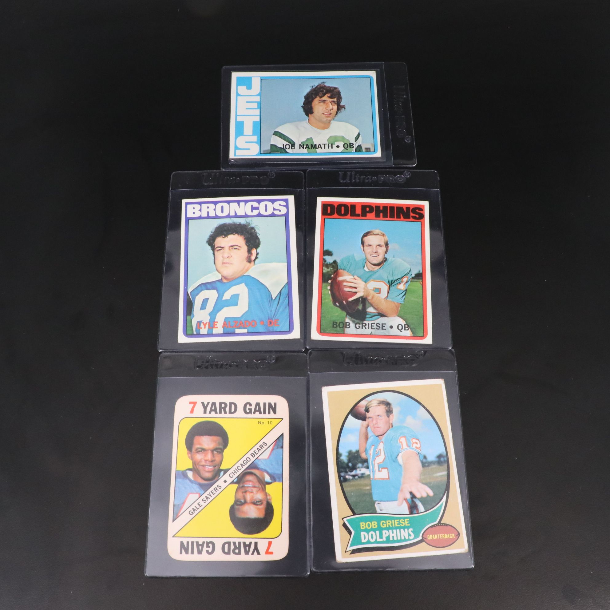 Topps Football Cards Featuring Joe Namath, Gale Sayers, and More, 1970s