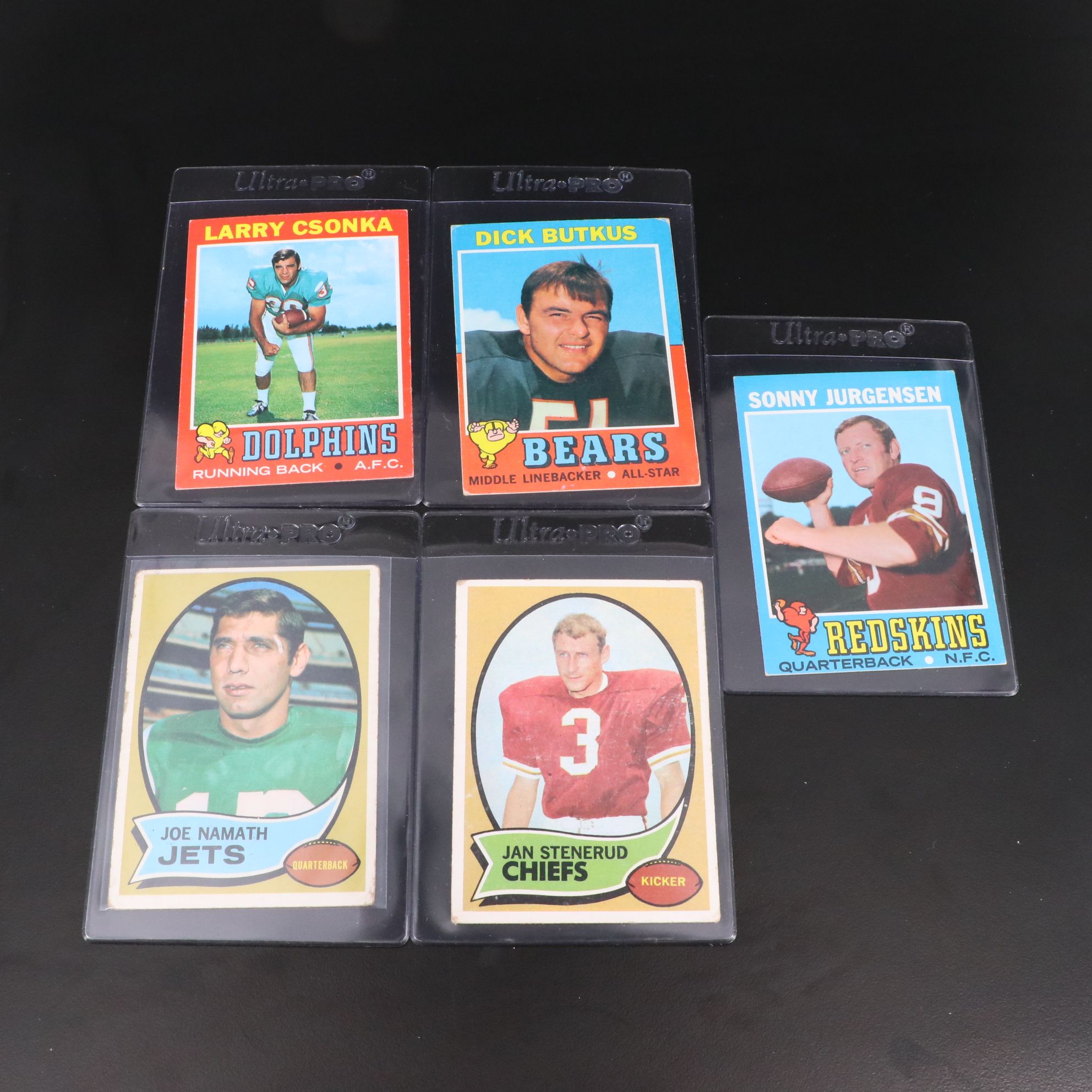Topps Football Cards Featuring Joe Namath, Gale Sayers, and More, 1970s
