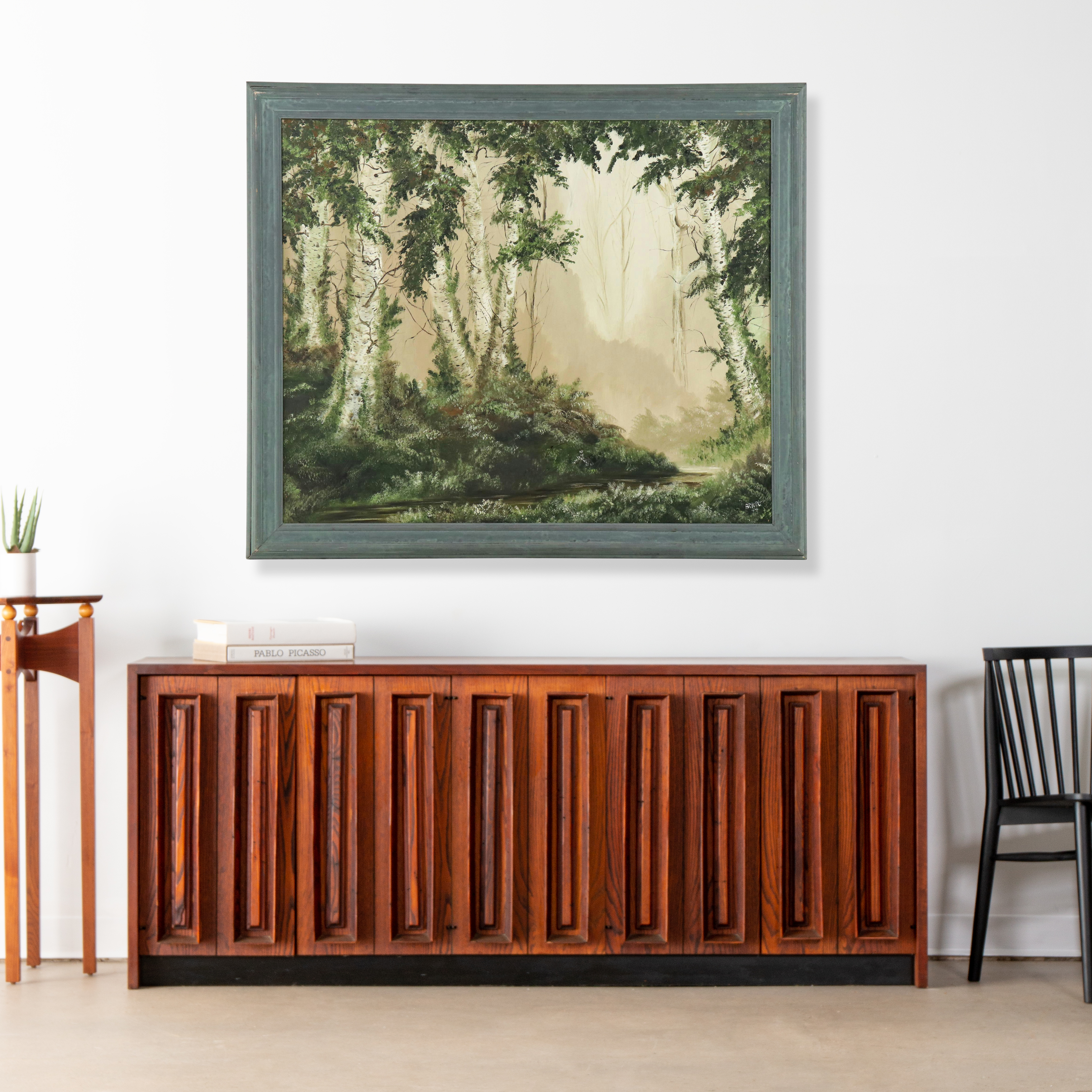 Hap Briere Large-Scale Oil Landscape Painting of Birch Forest, 1973