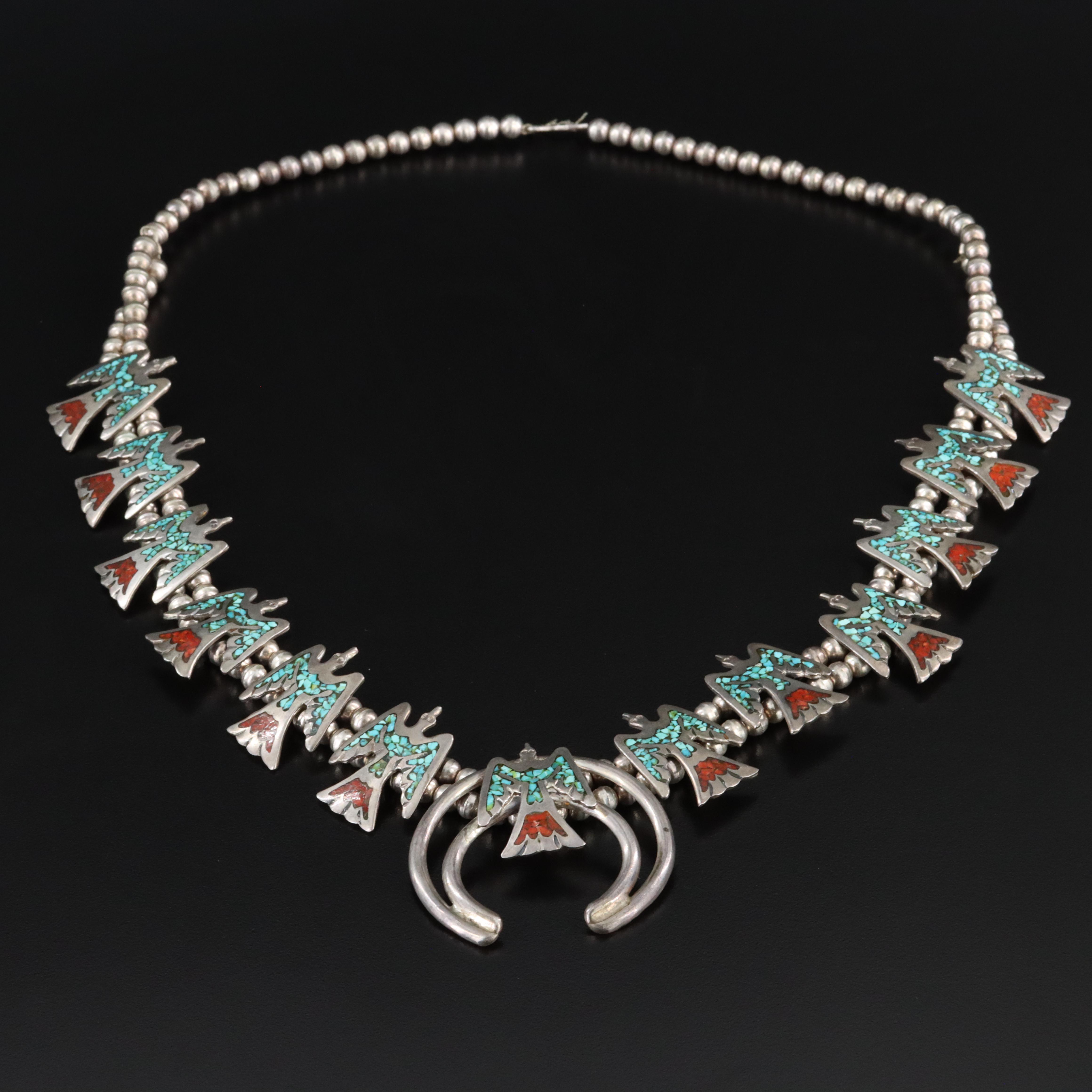 Repair Lot Southwestern Sterling and 850 Silver Peyote Bird Necklace