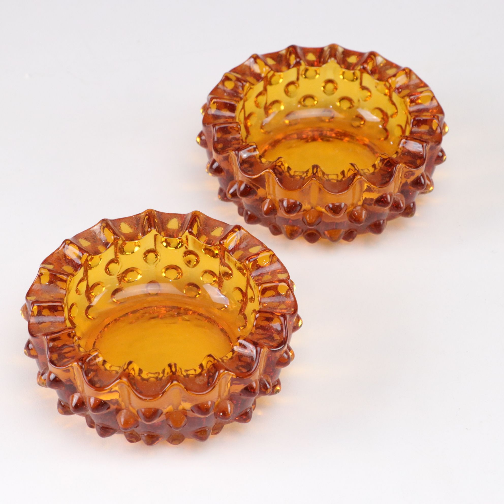 Mid Century Modern Stainless Steel Utensils with Amber Hobnail Ashtrays & More