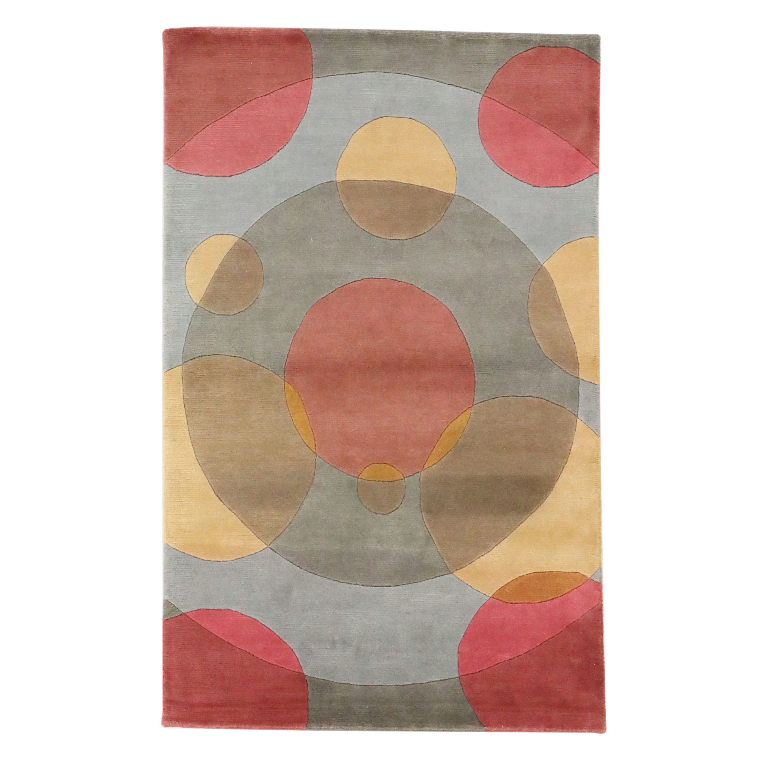 4'7 x 5'8 Hand-Knotted Nepali Contemporary Circles Area Rug