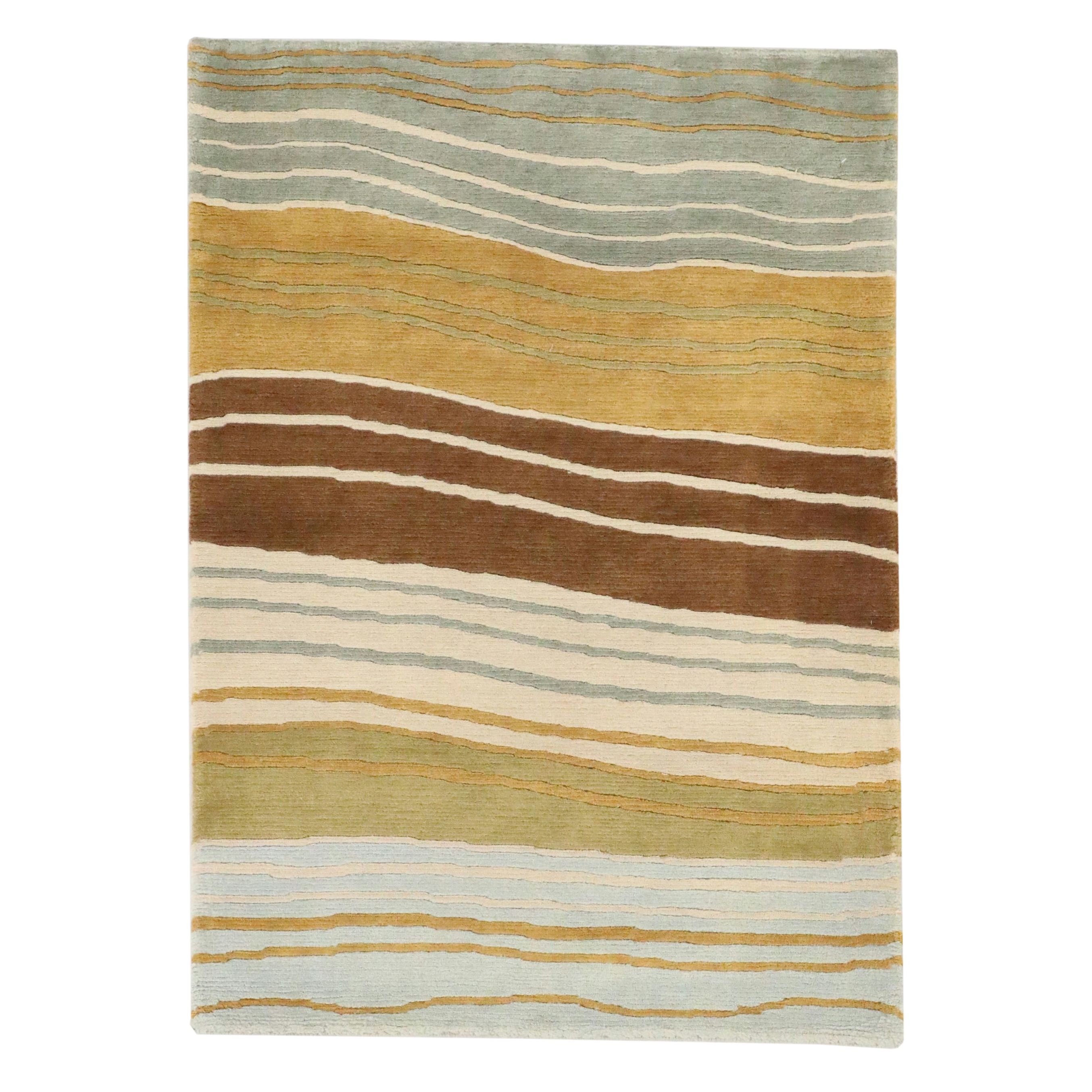 3'11 x 5'5 Hand-Knotted Indian Contemporary Area Rug