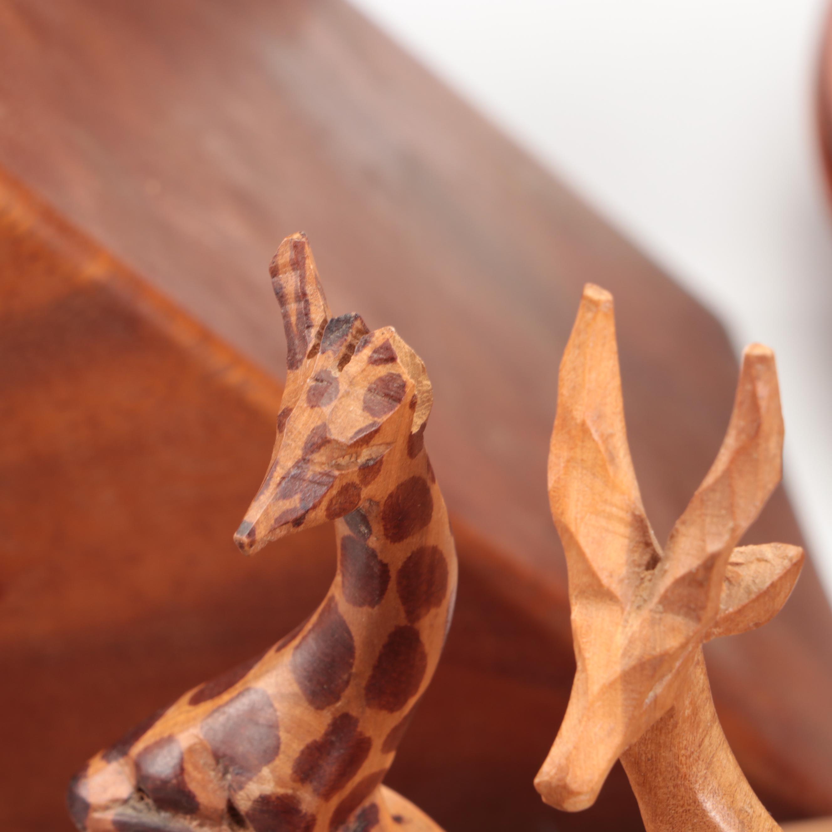 Hand-Carved Polished Wooden Salad Bowl with Napkin Rings and Other Accessories