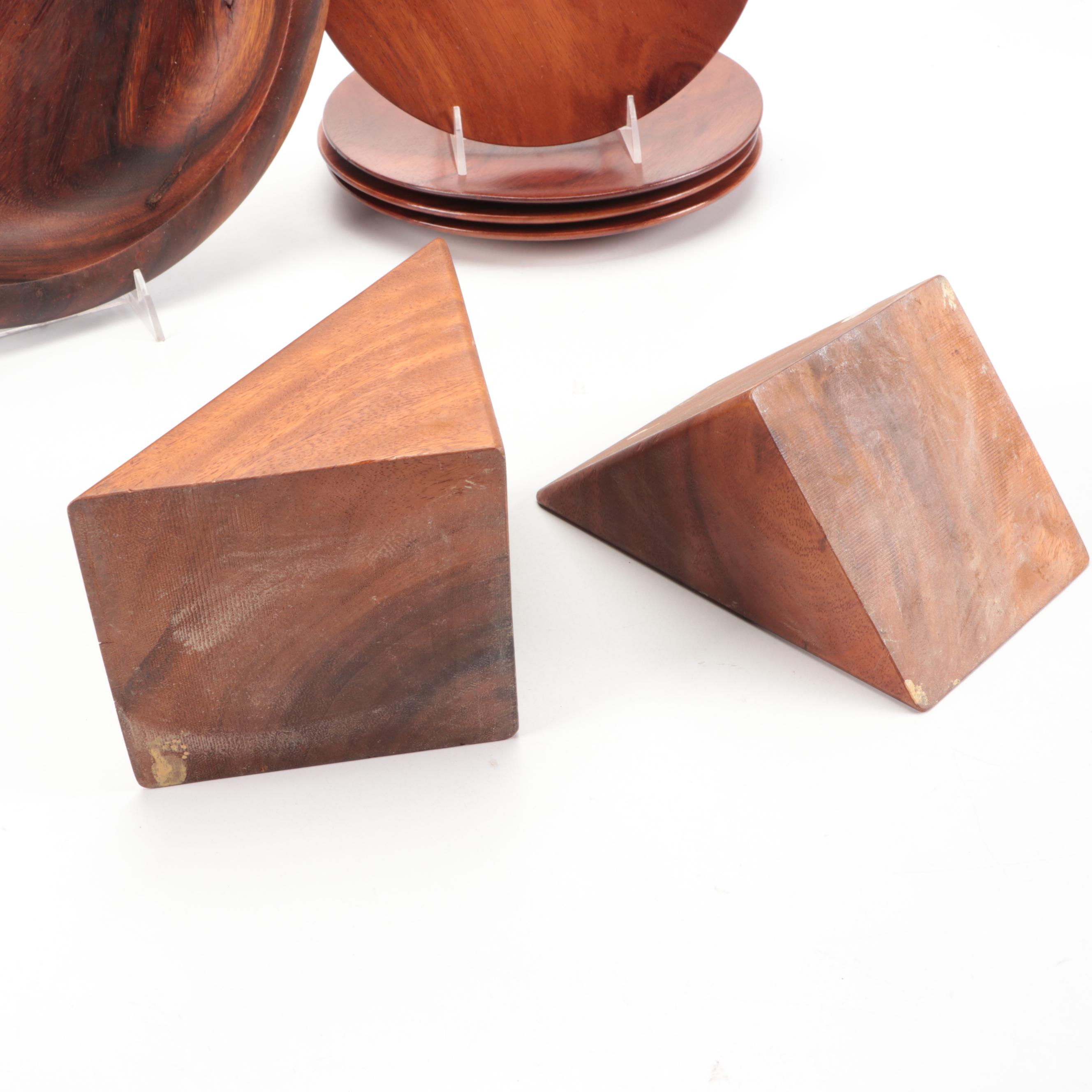 Hand-Carved Polished Wooden Salad Bowl with Napkin Rings and Other Accessories