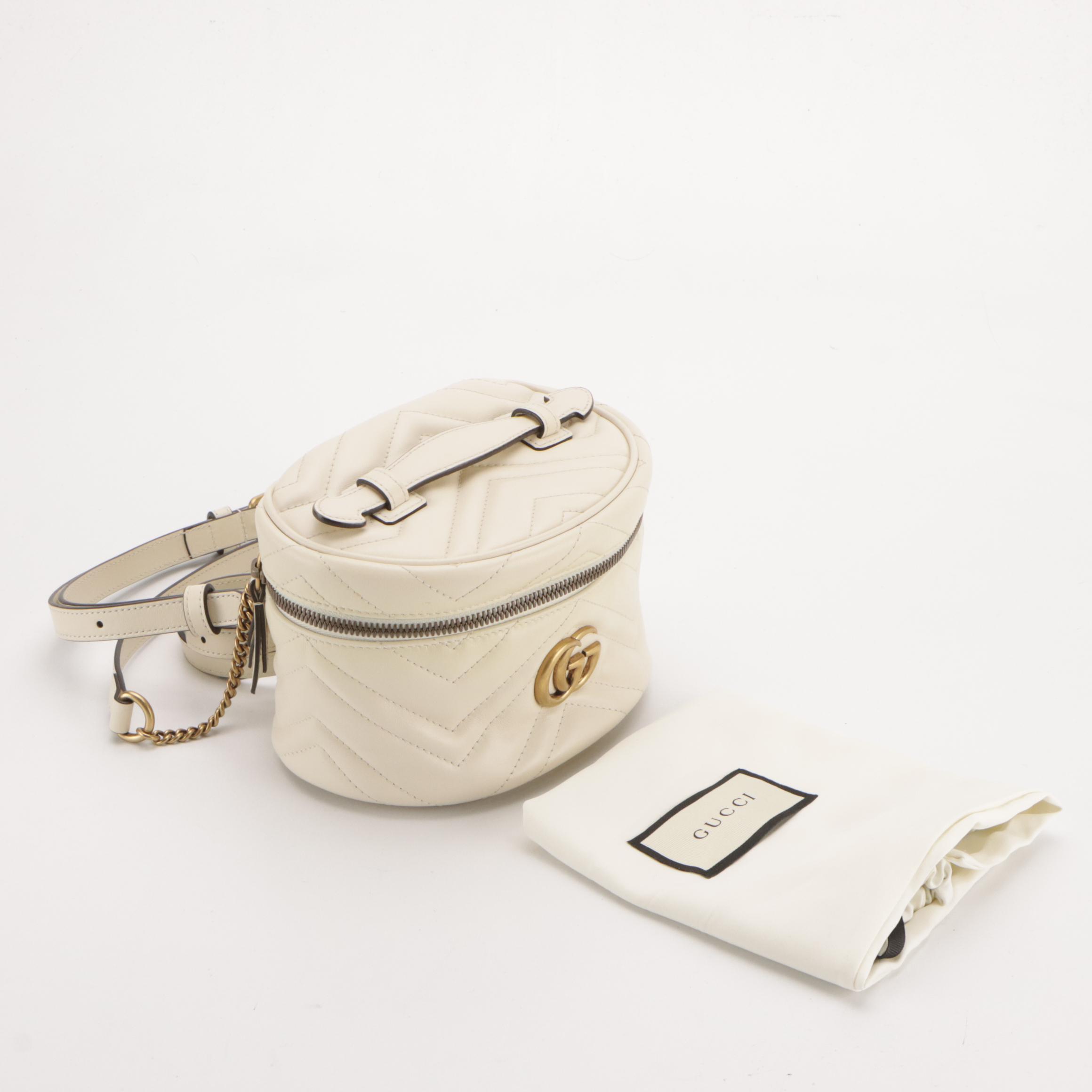Gucci Mini GG Marmont Top Handle Vanity Backpack in Matelassé Chevron Leather