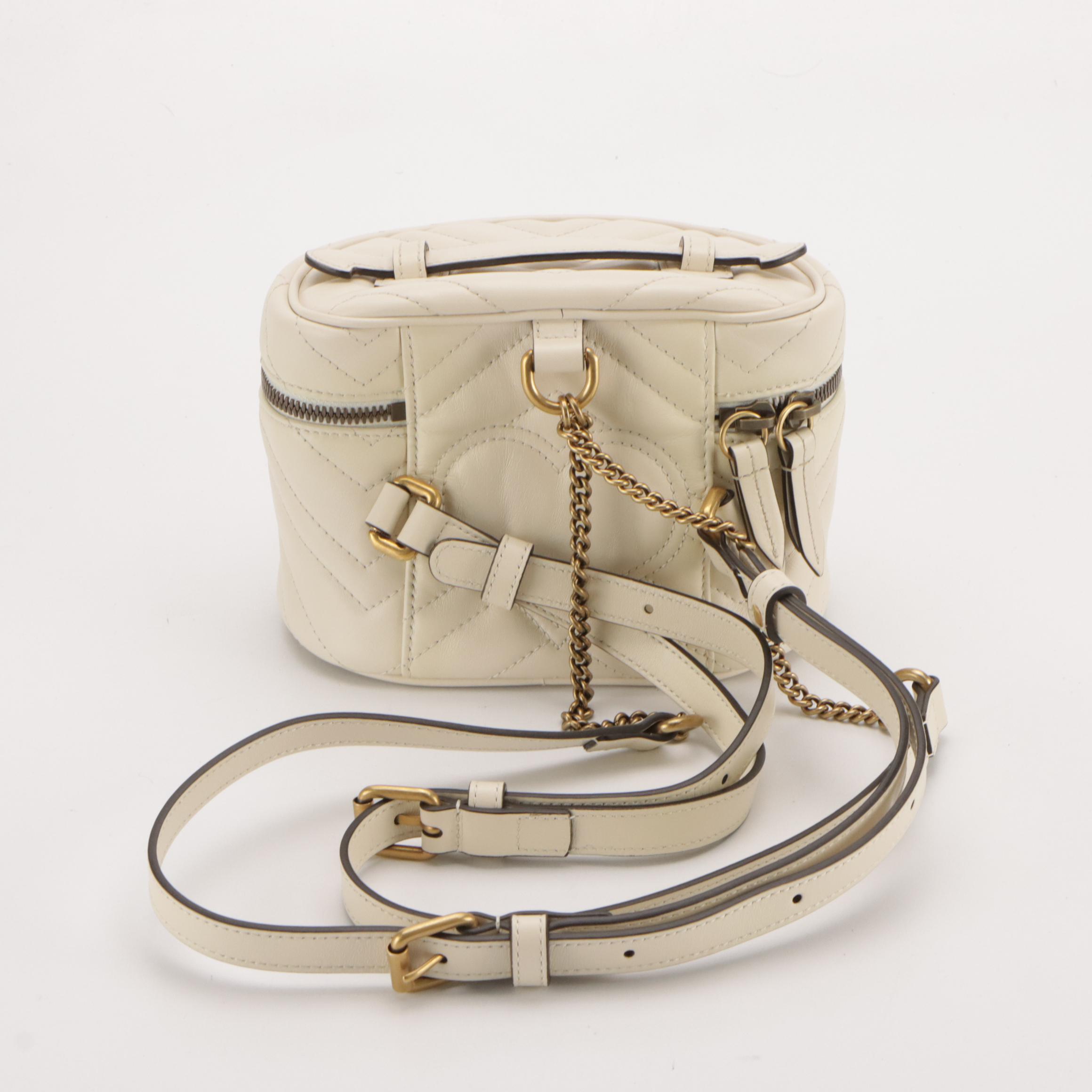 Gucci Mini GG Marmont Top Handle Vanity Backpack in Matelassé Chevron Leather