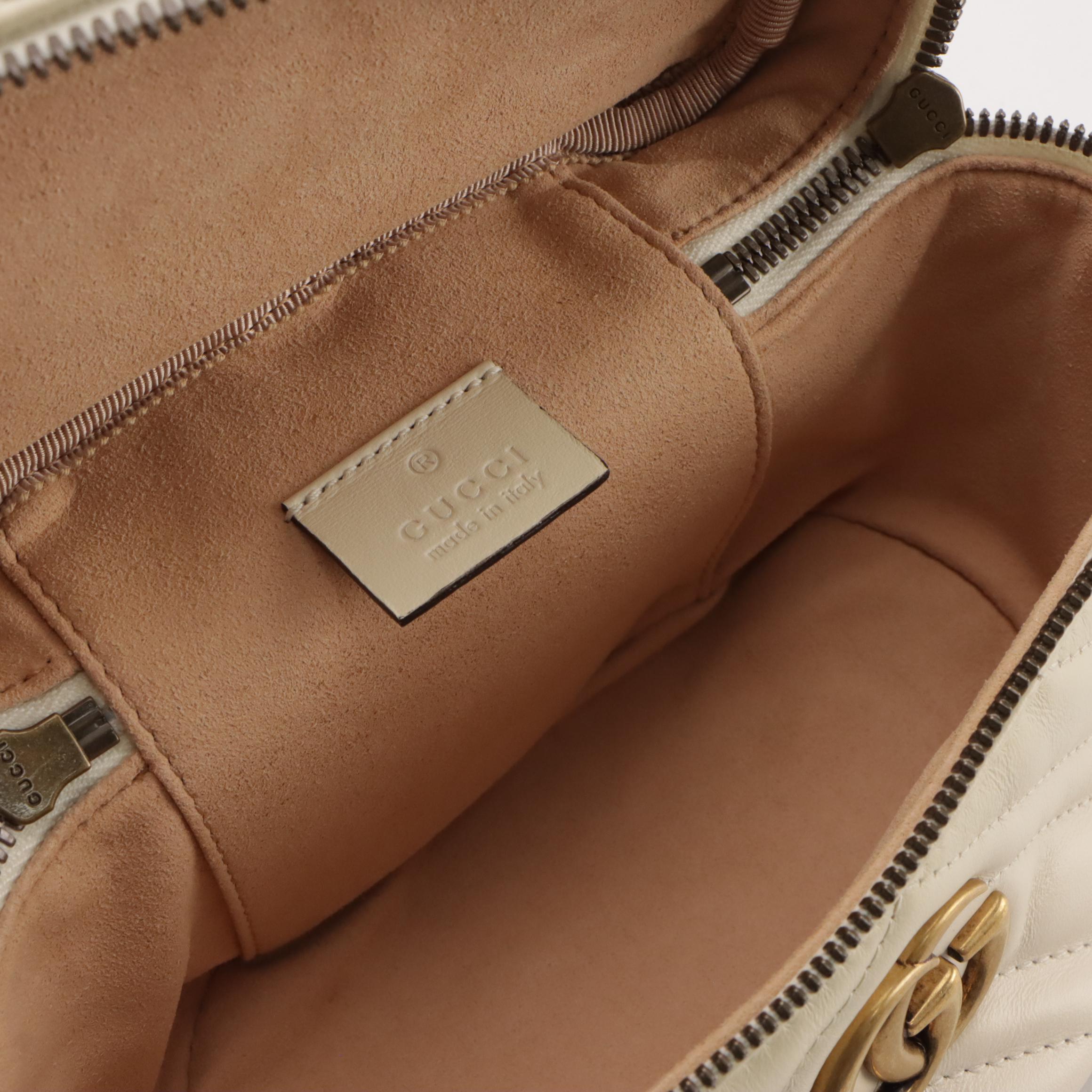 Gucci Mini GG Marmont Top Handle Vanity Backpack in Matelassé Chevron Leather