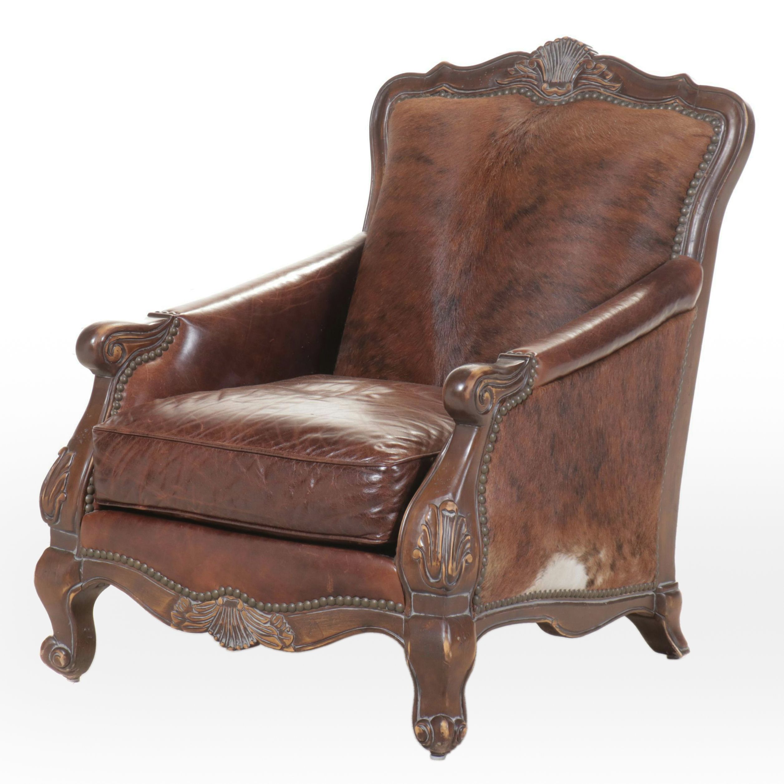 Jackson Carter Furniture Co. "Greenwich" Leather and Fur Upholstered Armchair