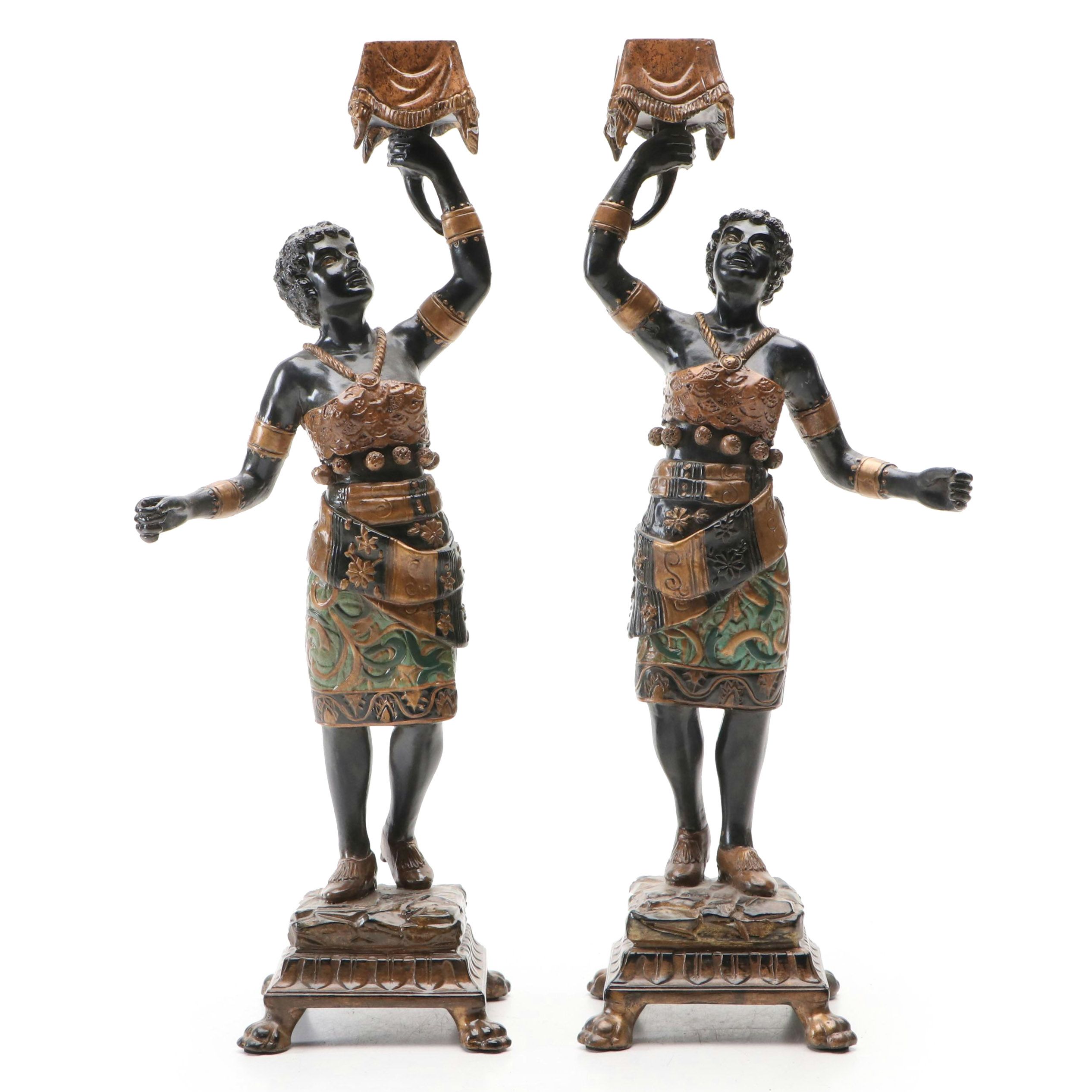 Venetian Style Blackamoor Footed Candlesticks