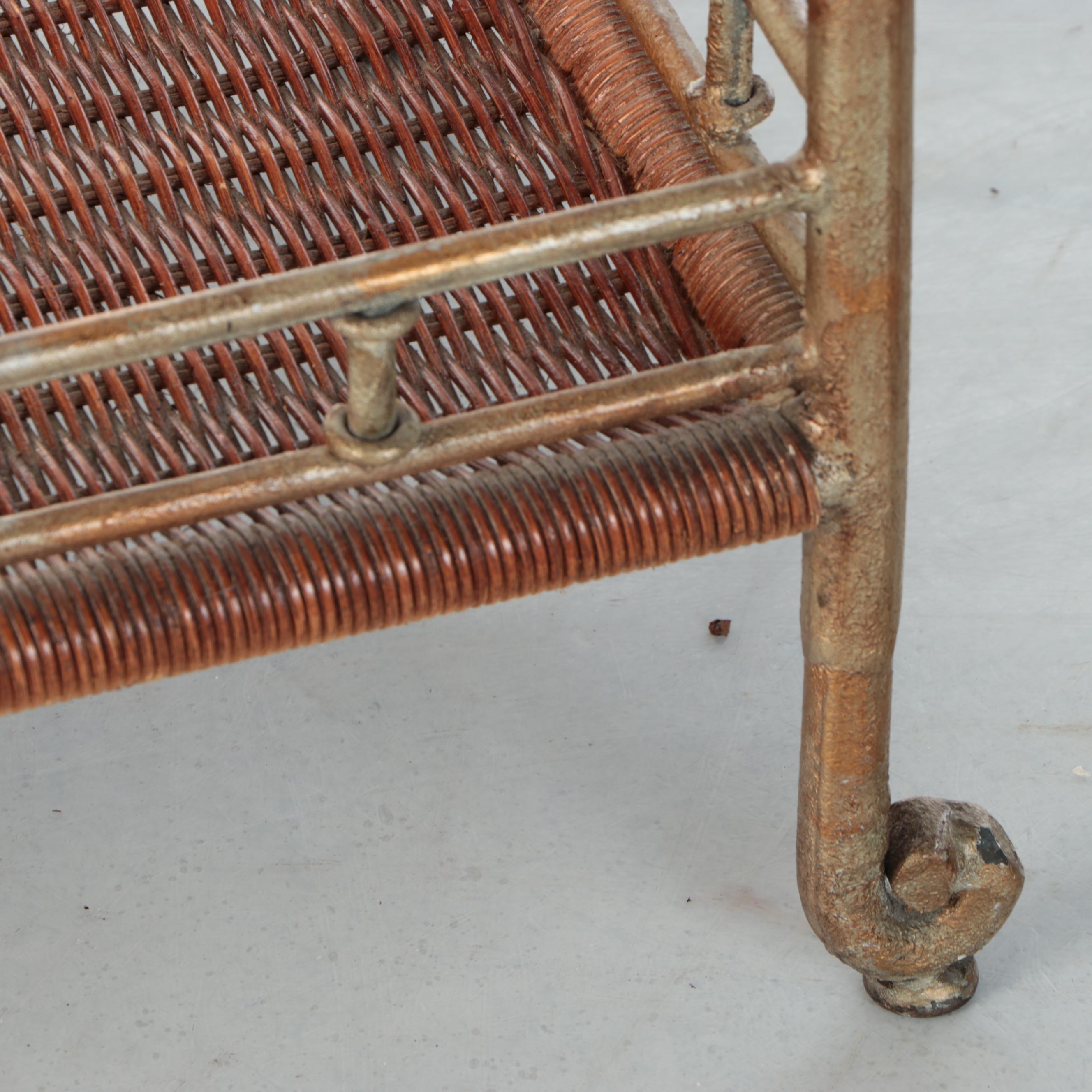 Vintage Glass Top Woven Wicker Bar Cart